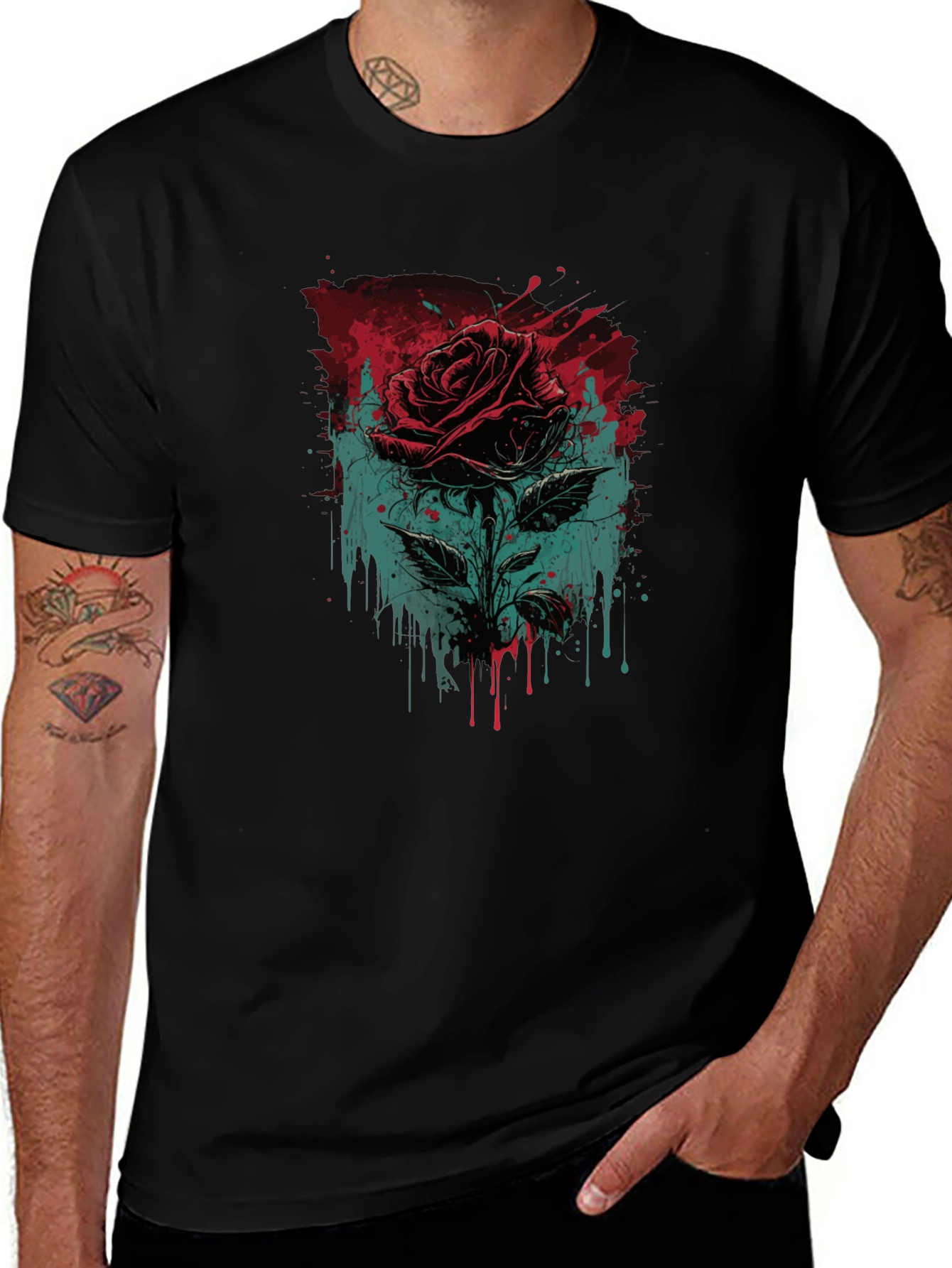 Rose Graphic Print Black T-Shirt