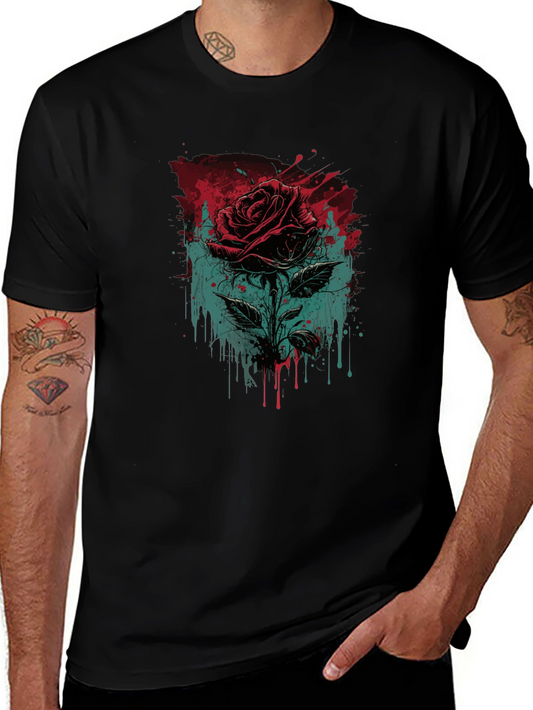 Rose Graphic Print Black T-Shirt