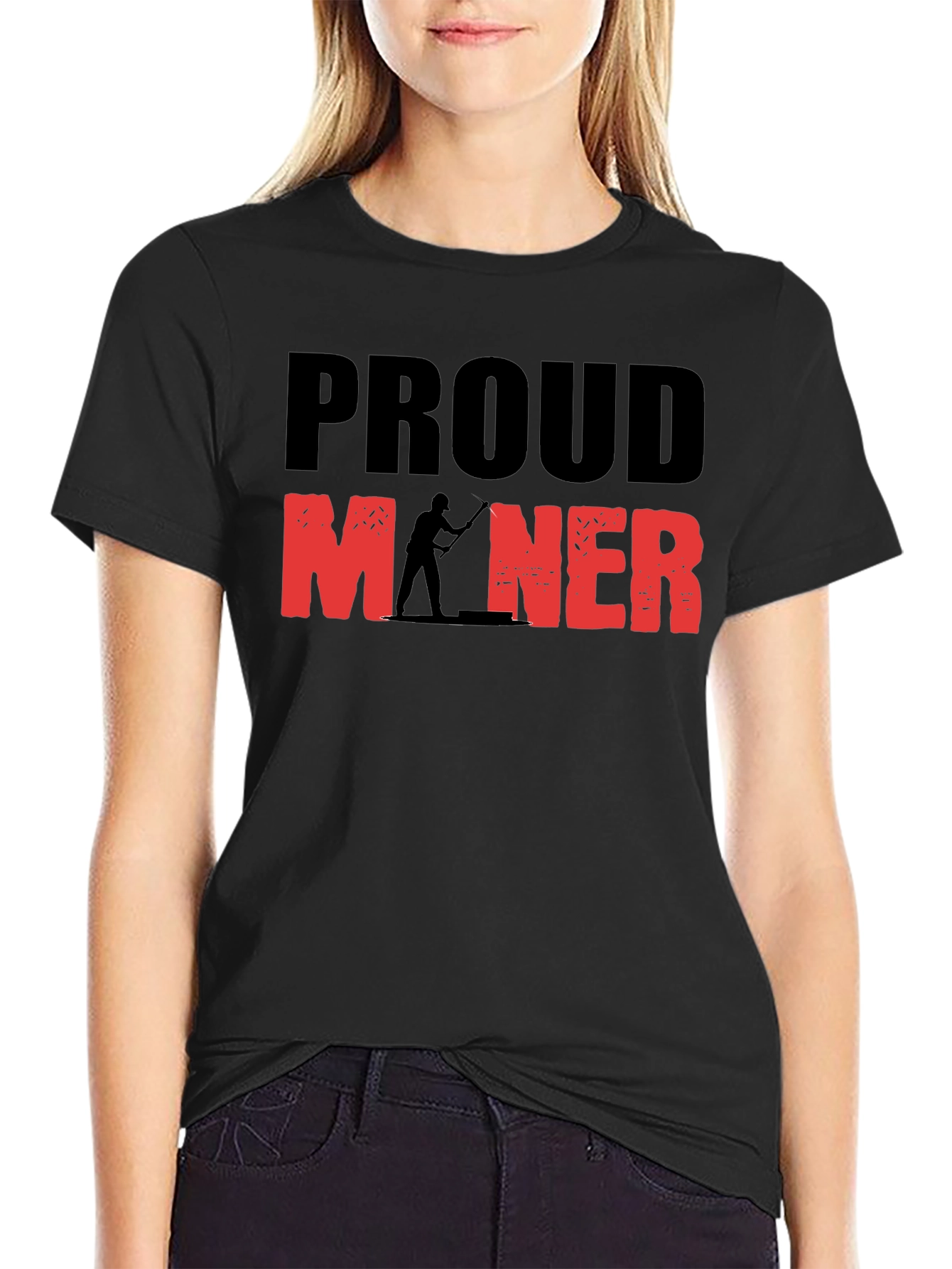 Proud Miner Graphic Print Black T-Shirt