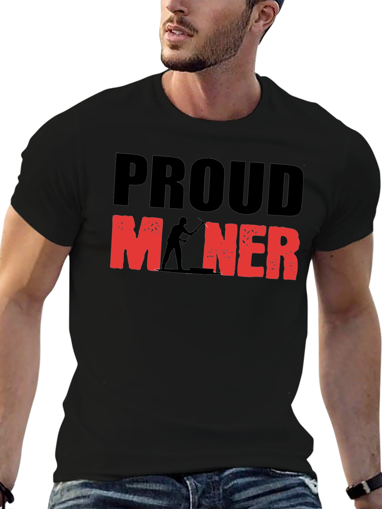 Proud Miner Graphic Print Black T-Shirt