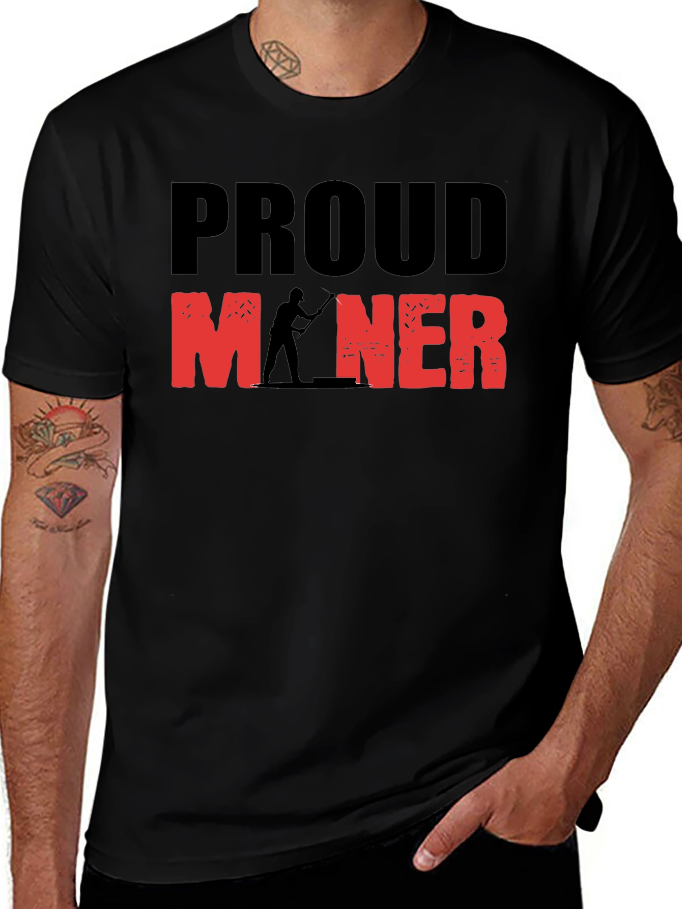 Proud Miner Graphic Print Black T-Shirt