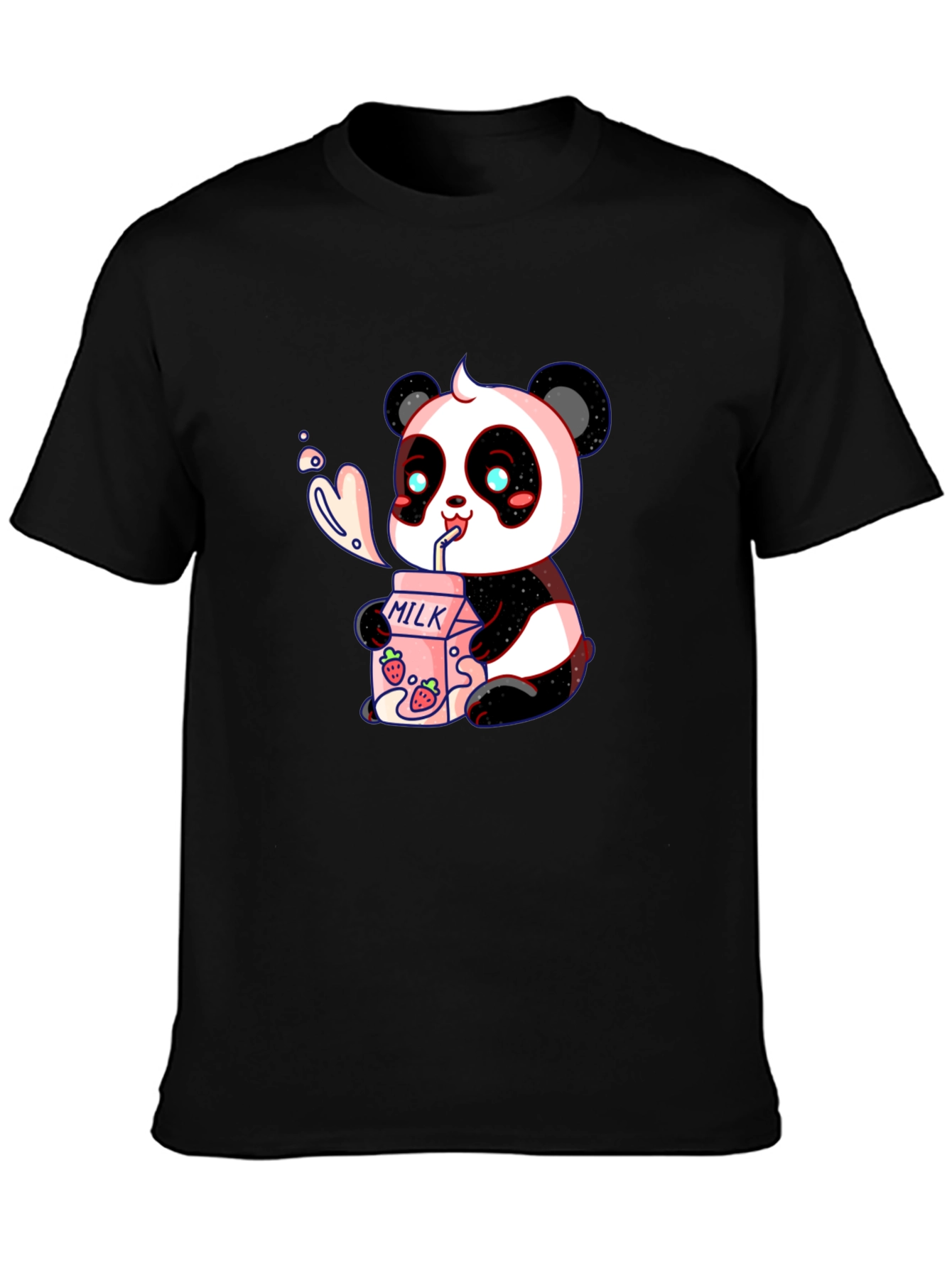 Cute Panda Drinking Milk Graphic T-Shirt