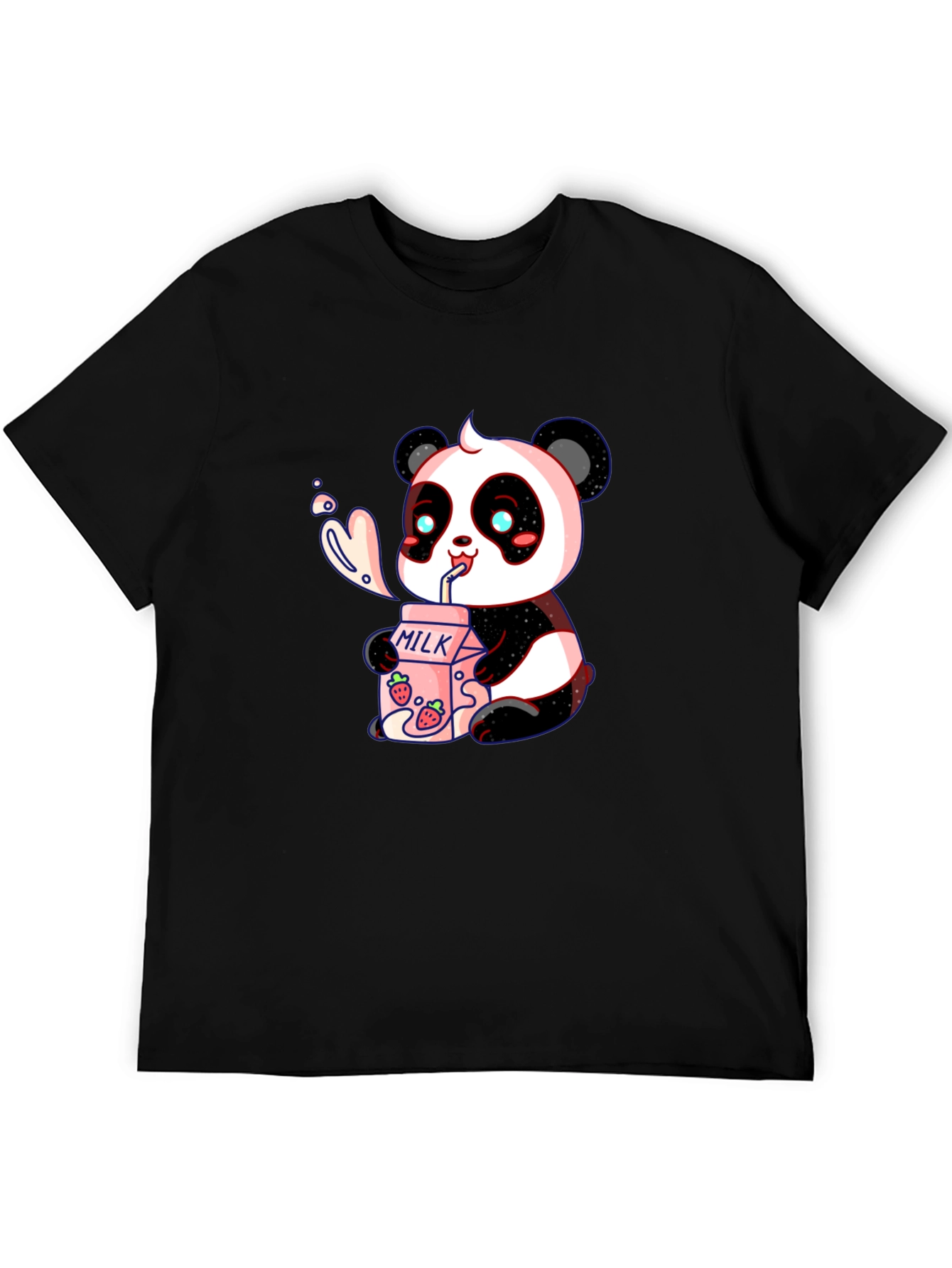 Cute Panda Drinking Milk Graphic T-Shirt