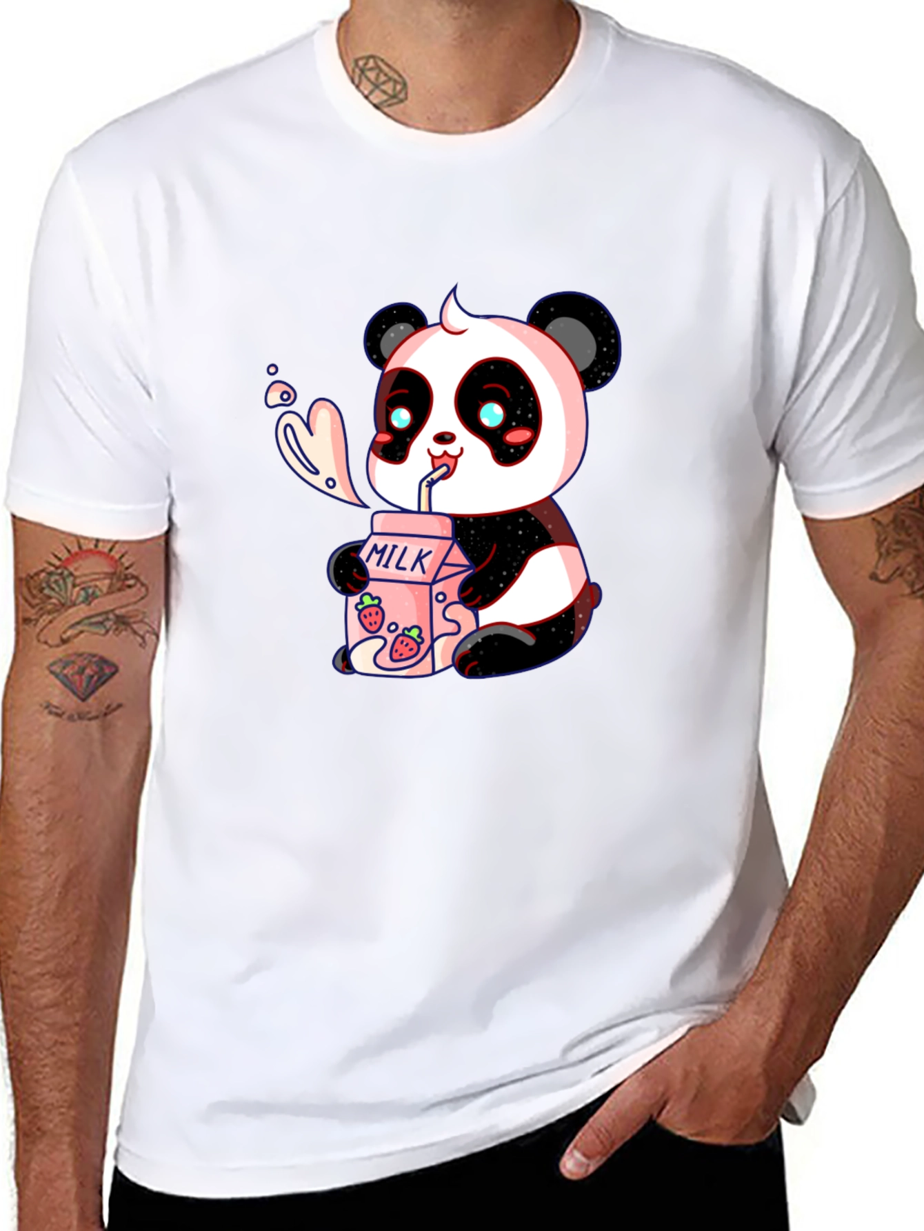 Cute Panda Drinking Milk Graphic T-Shirt