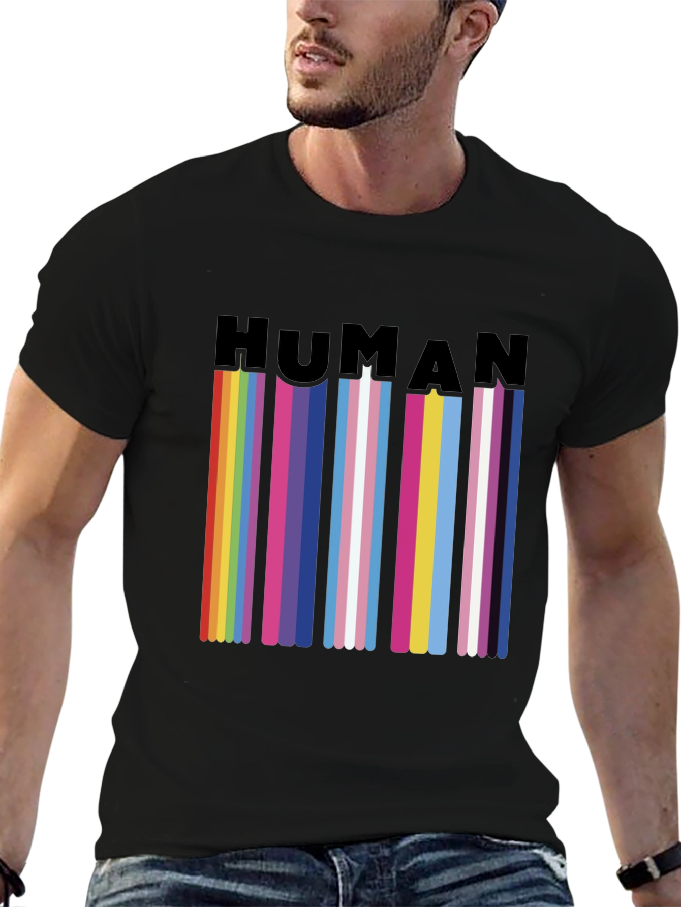 Human Pride T-Shirt - LGBTQ+ Rainbow Stripes