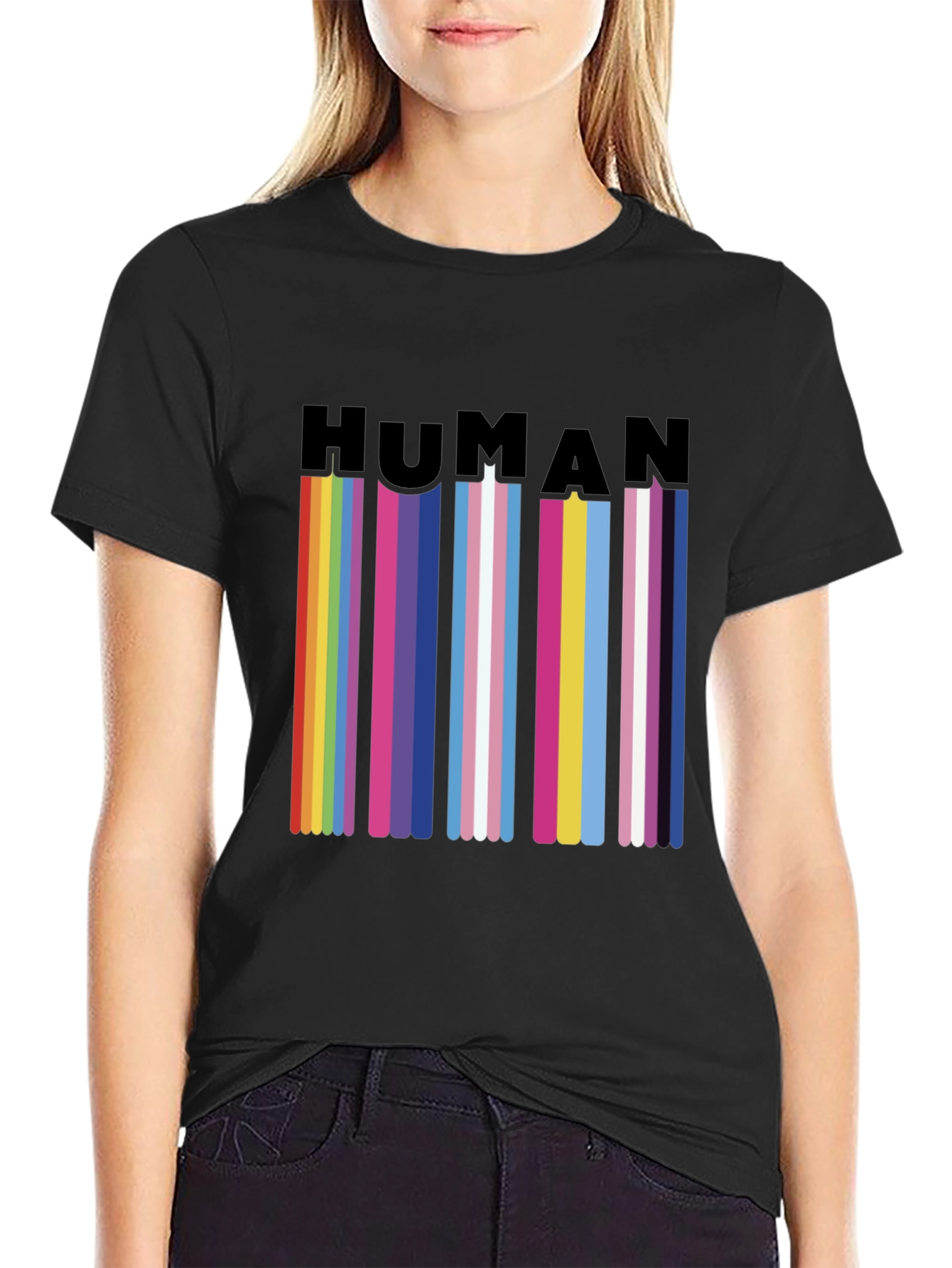 Human Pride T-Shirt - LGBTQ+ Rainbow Stripes