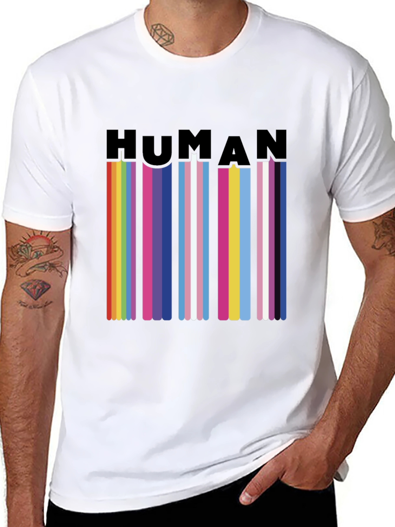 Human Pride T-Shirt - LGBTQ+ Rainbow Stripes