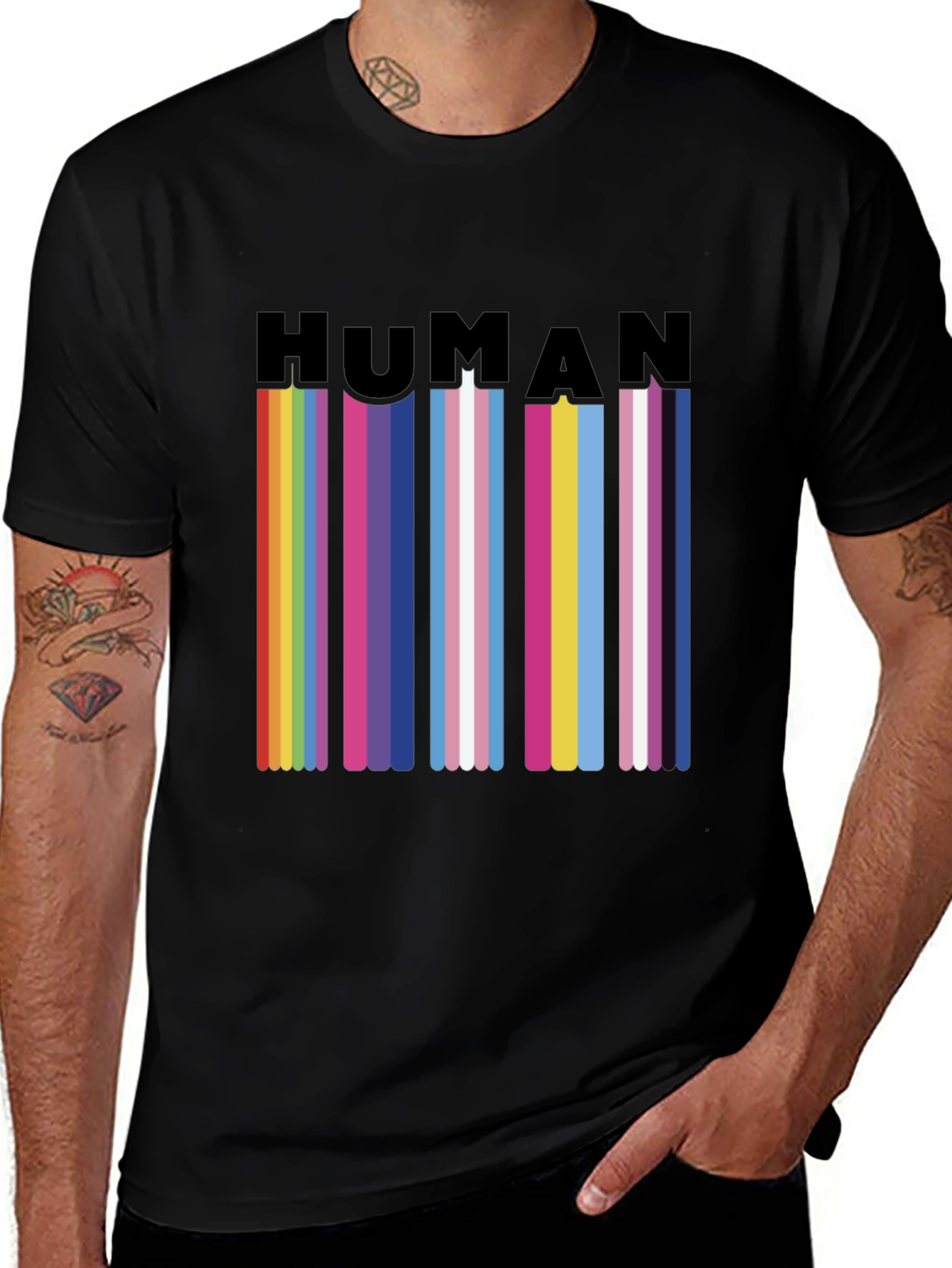 Human Pride T-Shirt - LGBTQ+ Rainbow Stripes