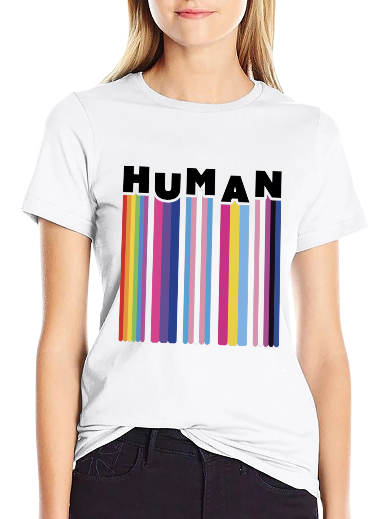 Human Pride T-Shirt - LGBTQ+ Rainbow Stripes
