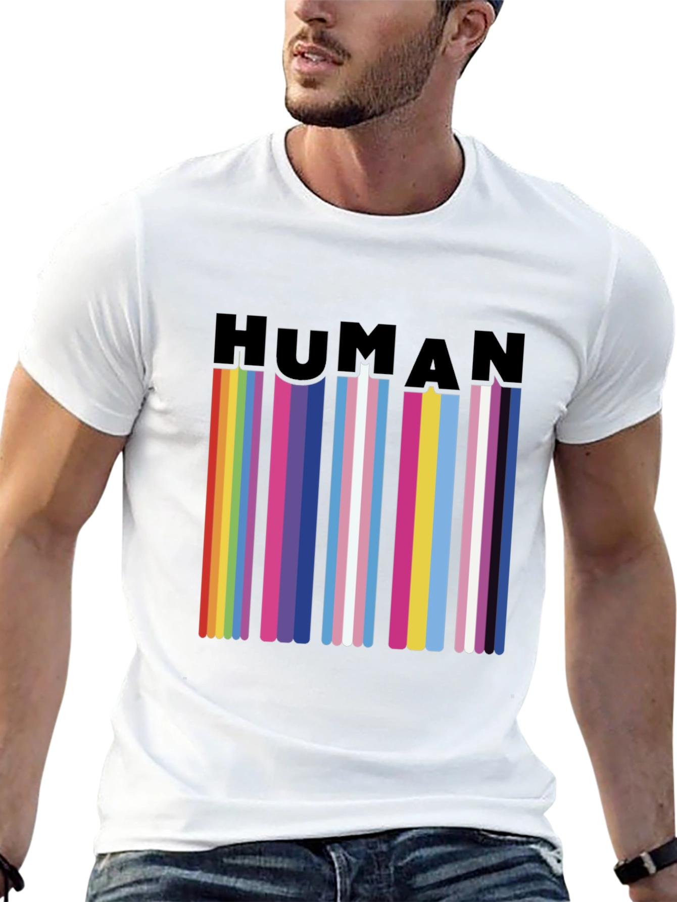 Human Pride T-Shirt - LGBTQ+ Rainbow Stripes