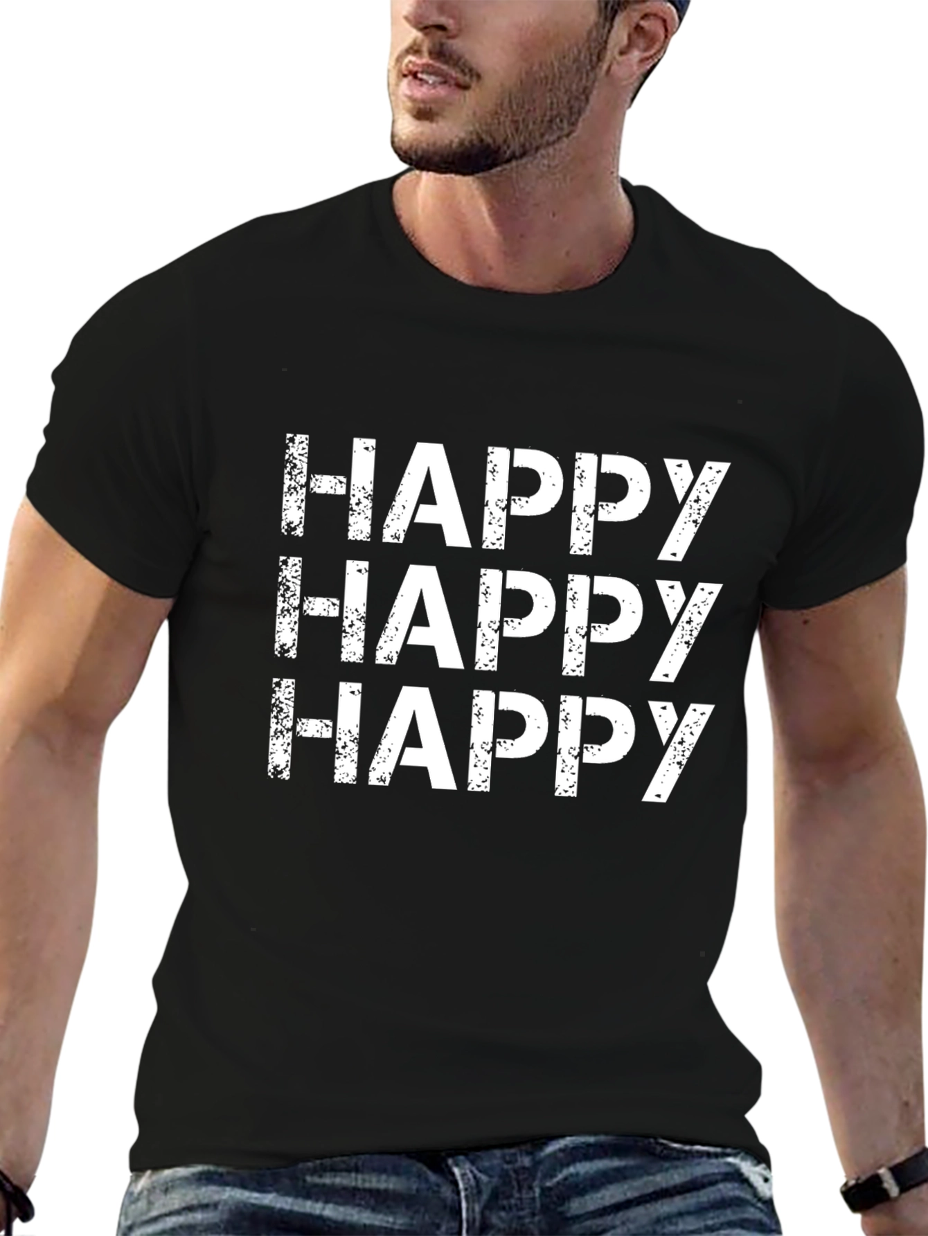 Happy Graphic Print Black Tee