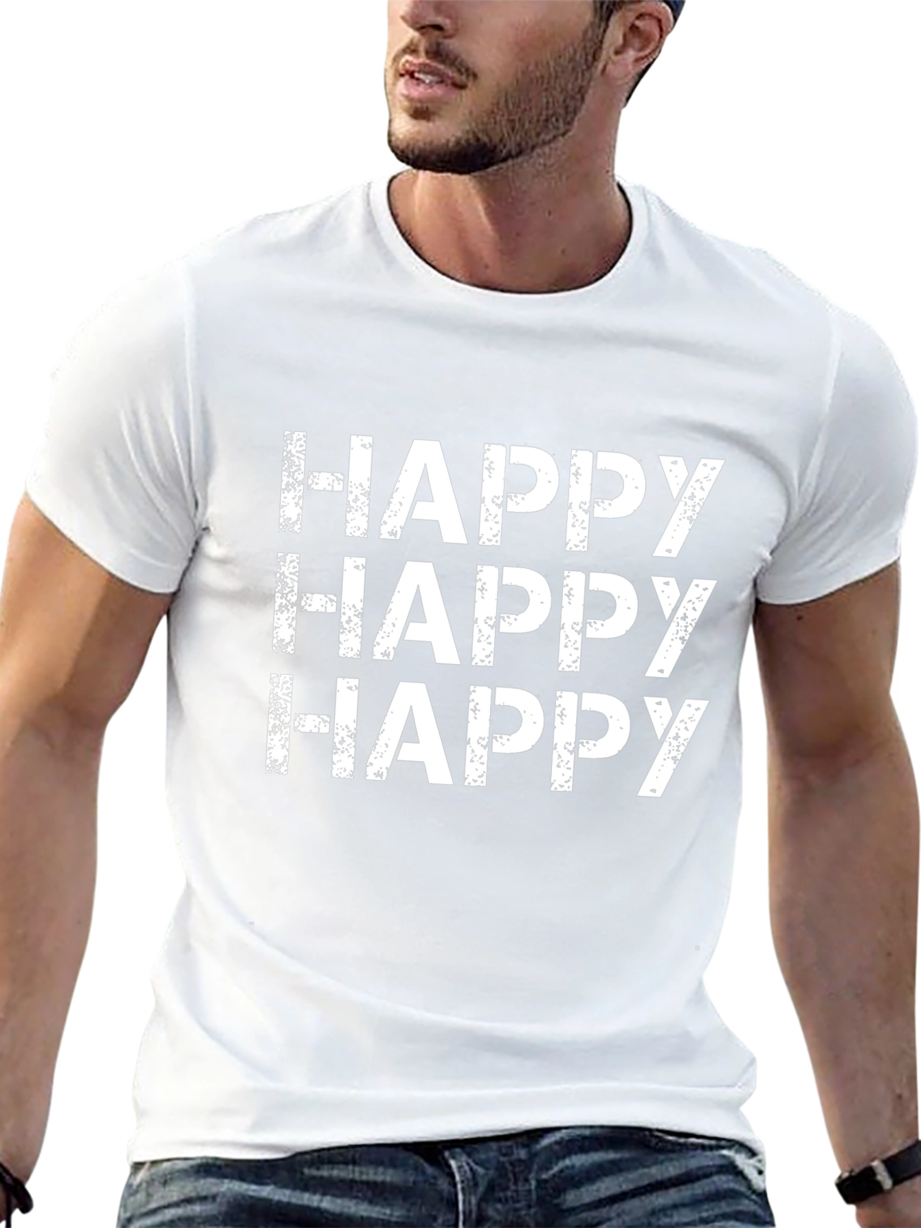 Happy Graphic Print Black Tee