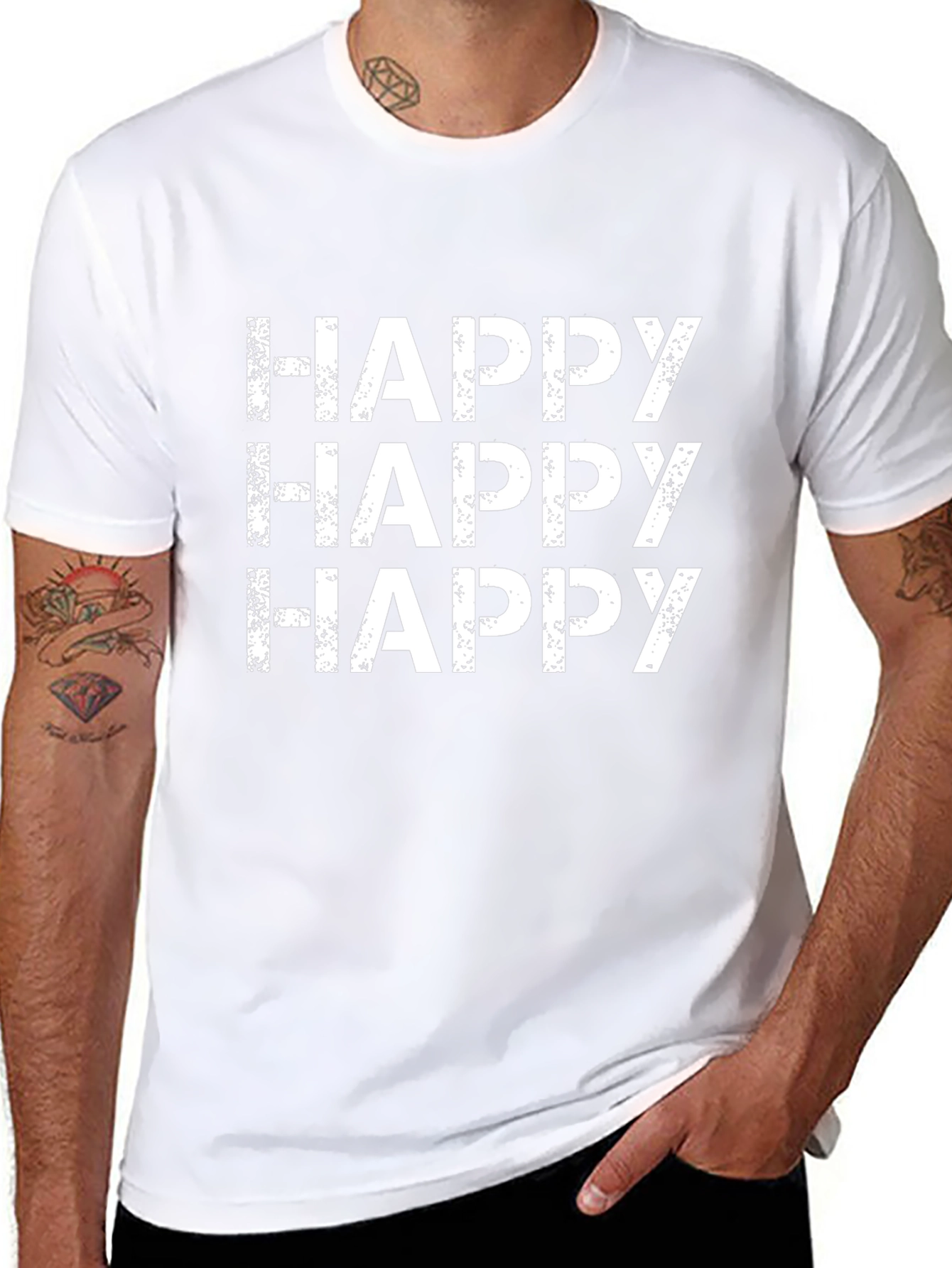 Happy Graphic Print Black Tee