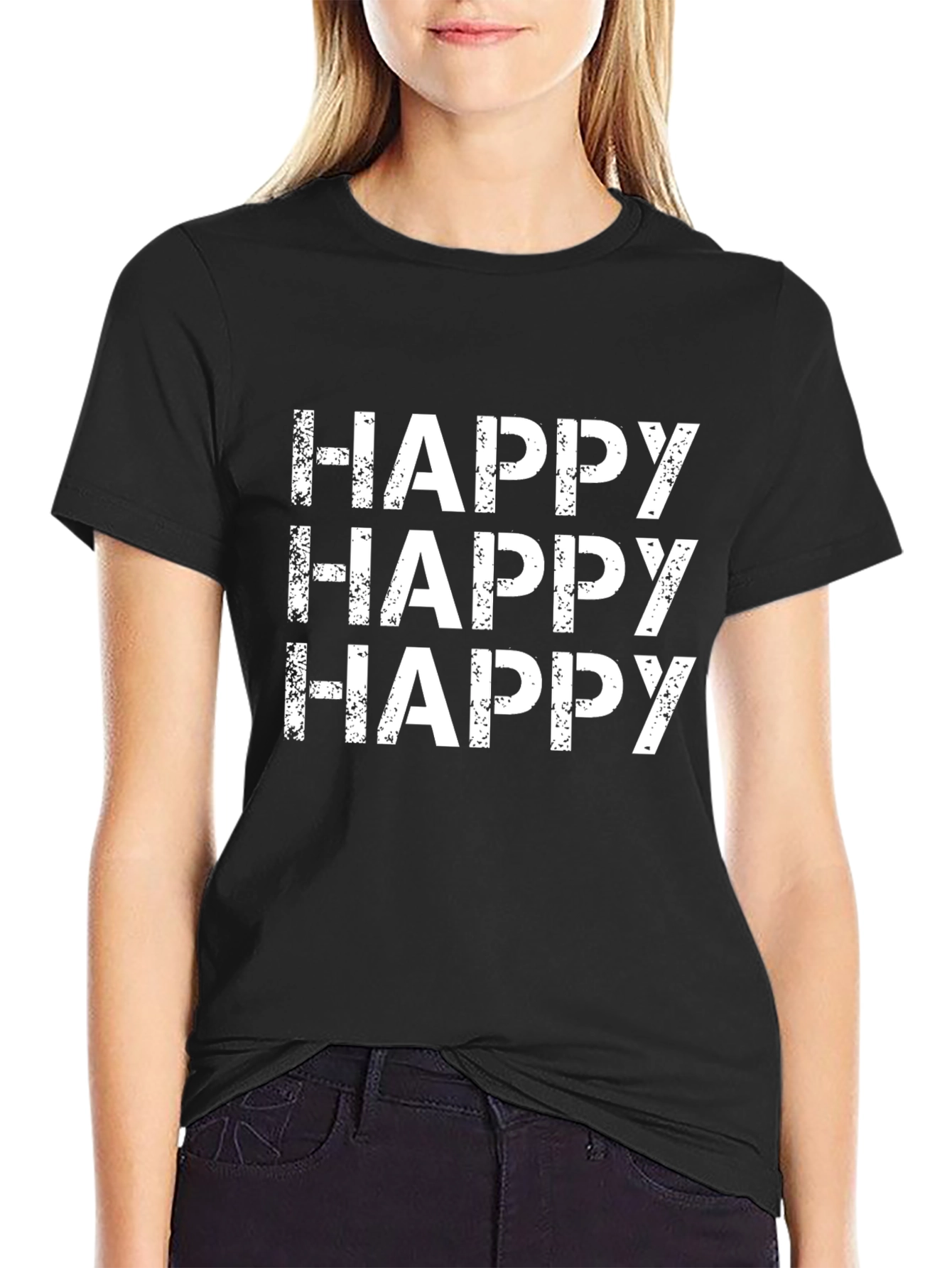 Happy Graphic Print Black Tee