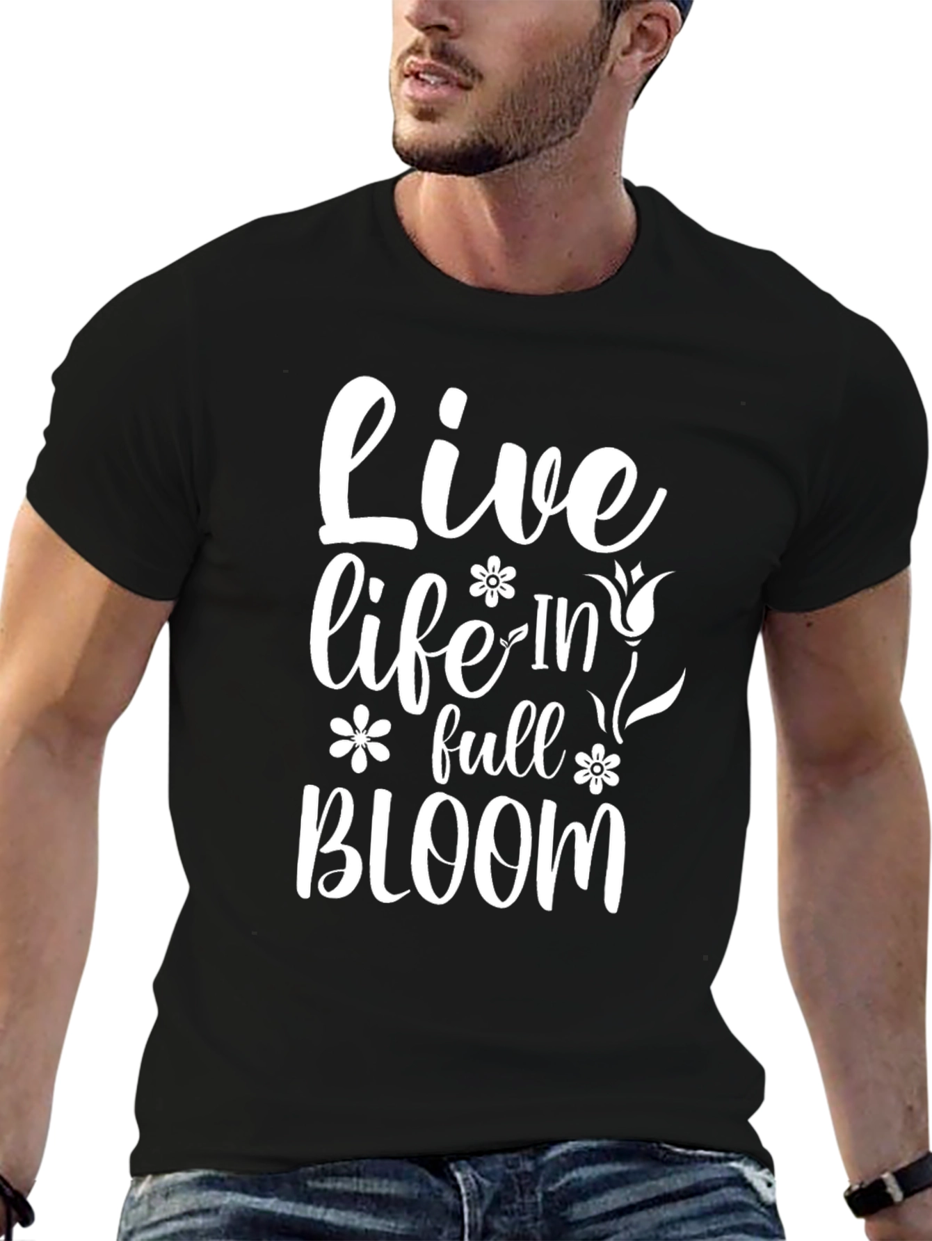 Live Life in Full Bloom Graphic Tee - Black