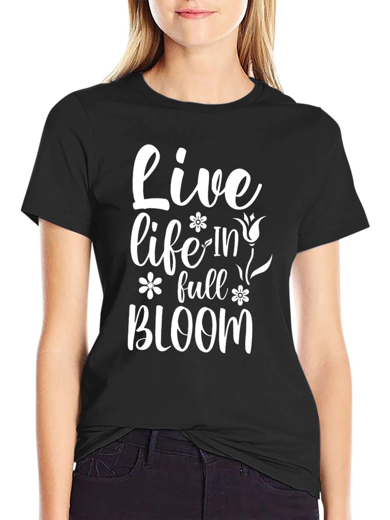 Live Life in Full Bloom Graphic Tee - Black
