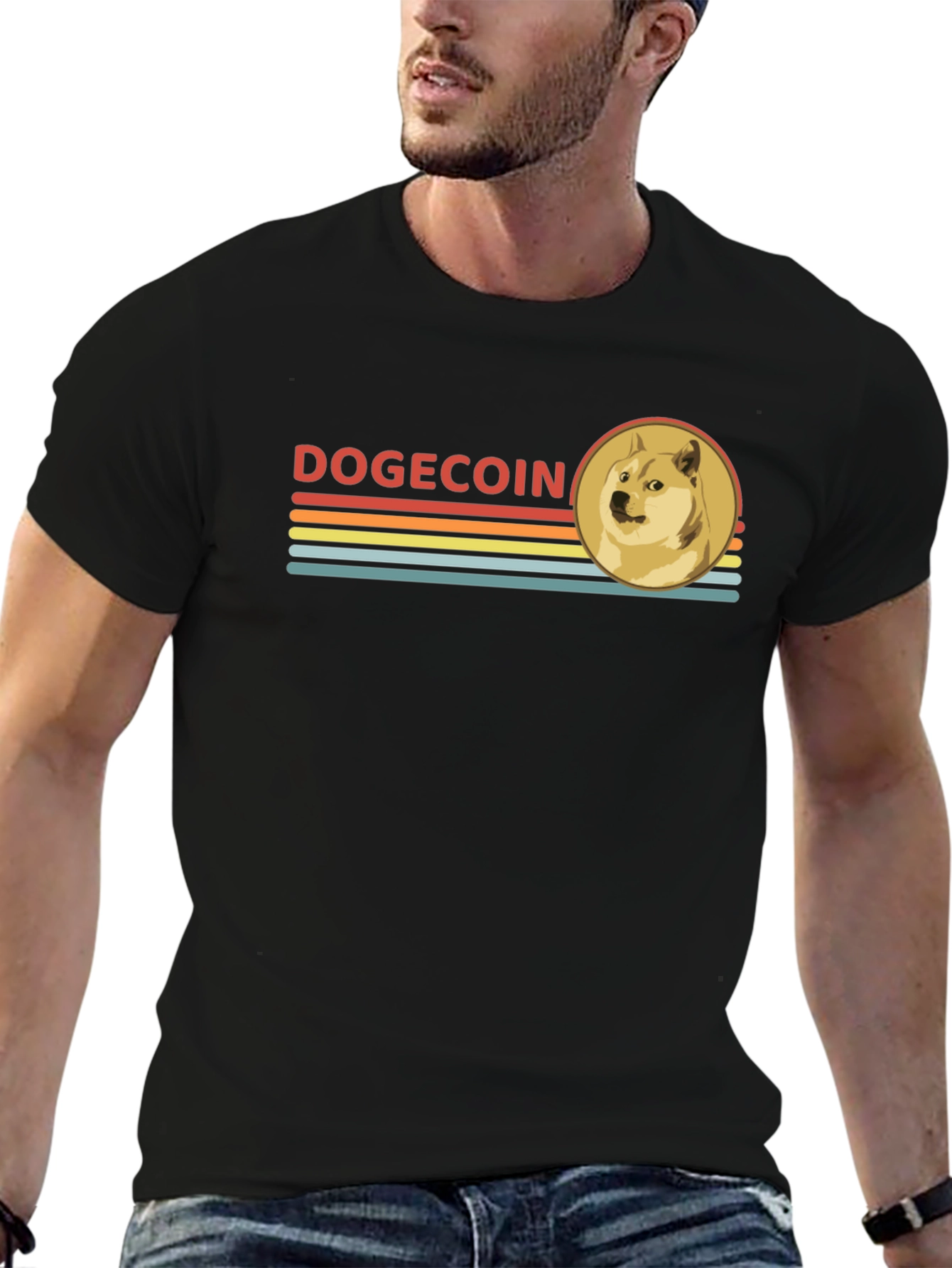 Dogecoin Retro Style Black T-Shirt