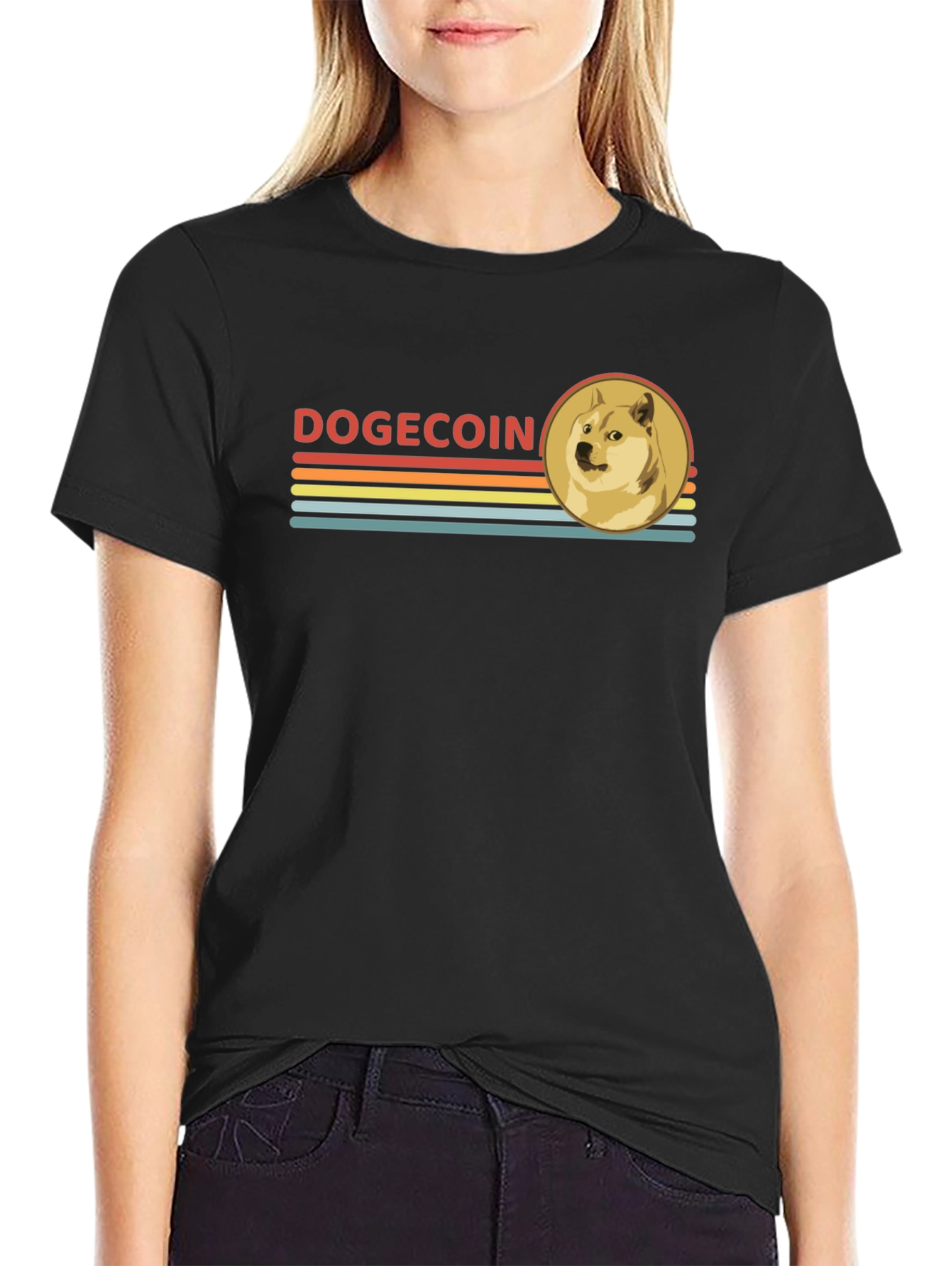 Dogecoin Retro Style Black T-Shirt