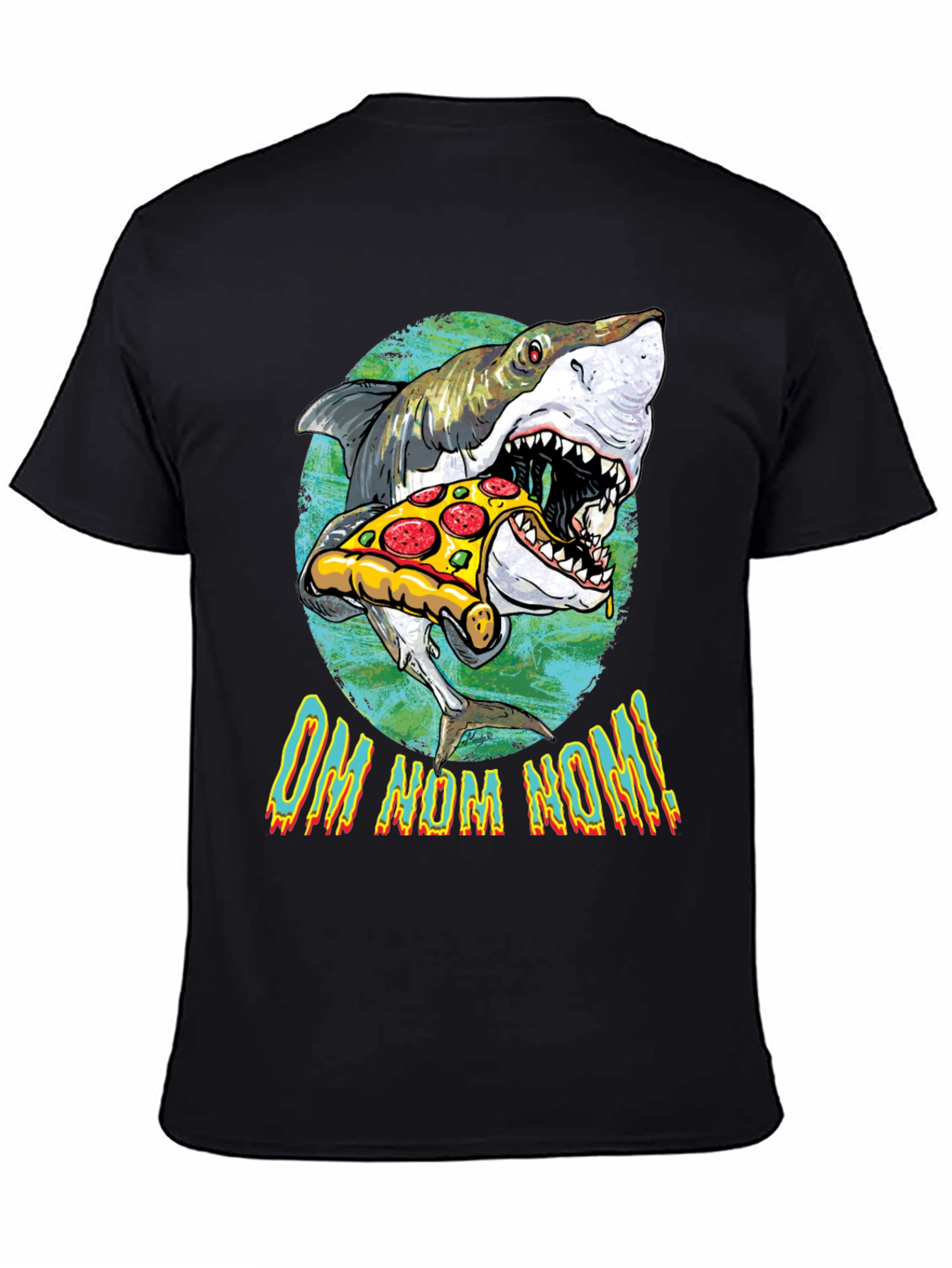 Shark Eating Pizza Graphic T-Shirt - OM NOM NOM!