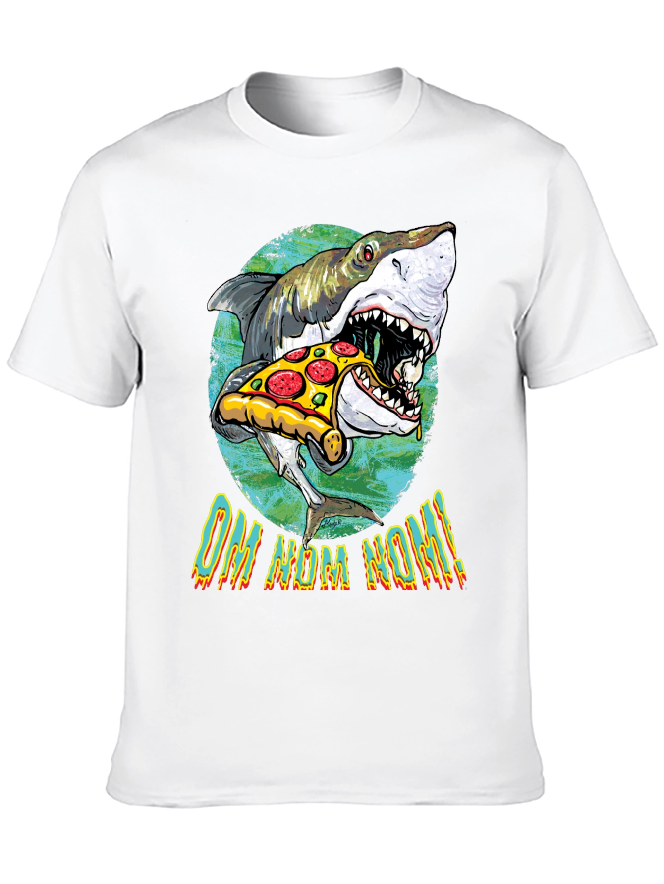 Shark Eating Pizza Graphic T-Shirt - OM NOM NOM!