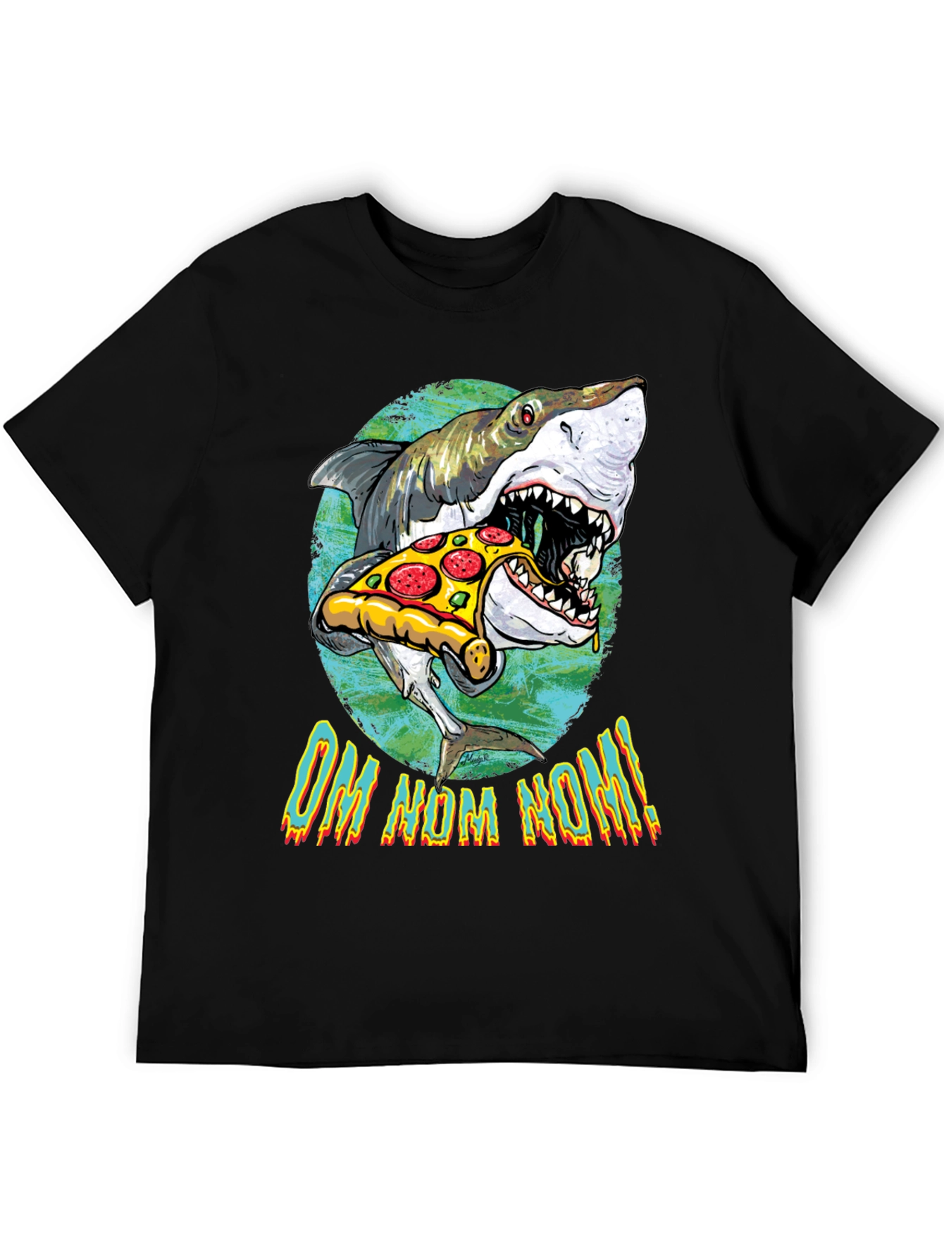 Shark Eating Pizza Graphic T-Shirt - OM NOM NOM!