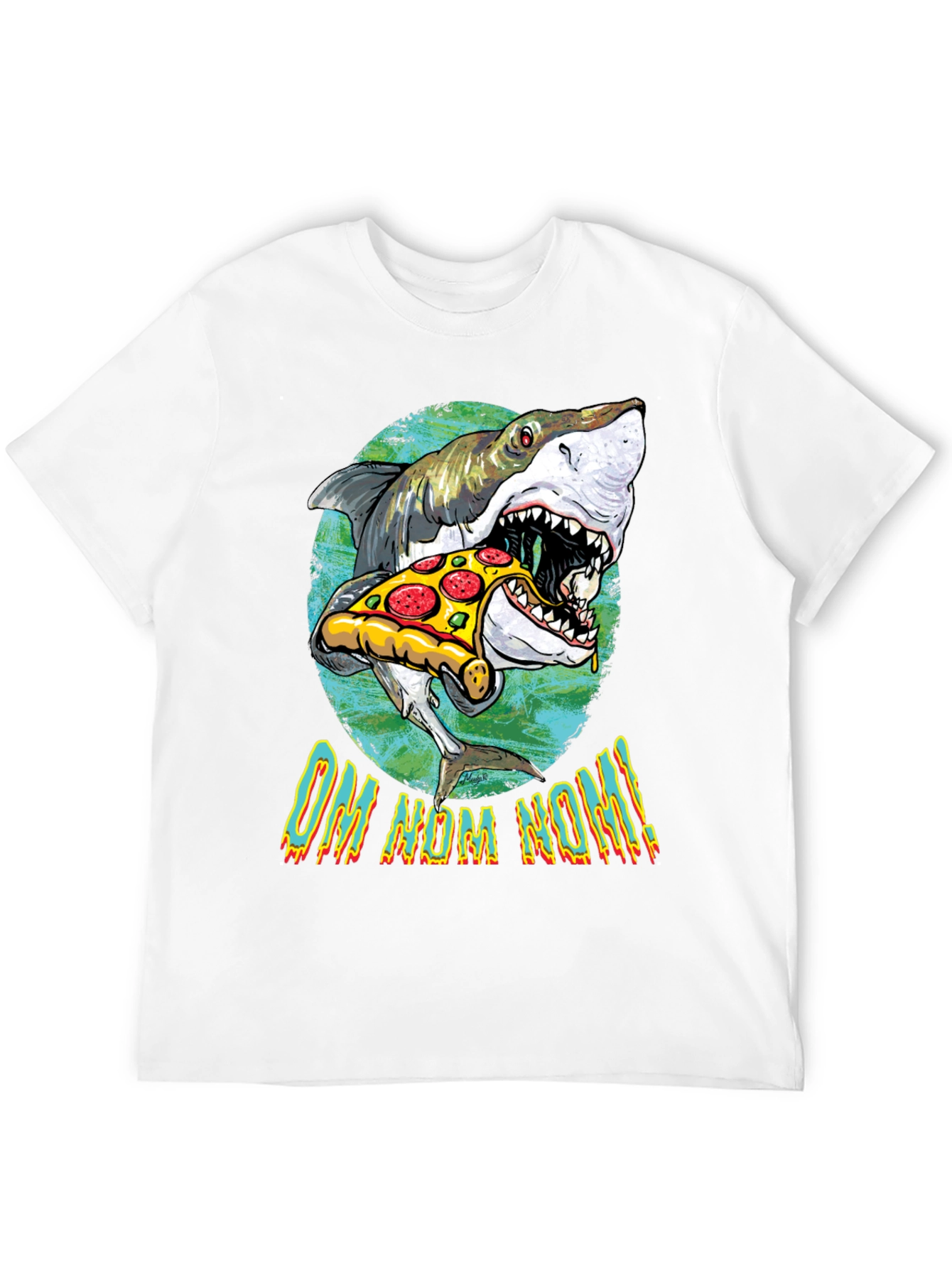 Shark Eating Pizza Graphic T-Shirt - OM NOM NOM!