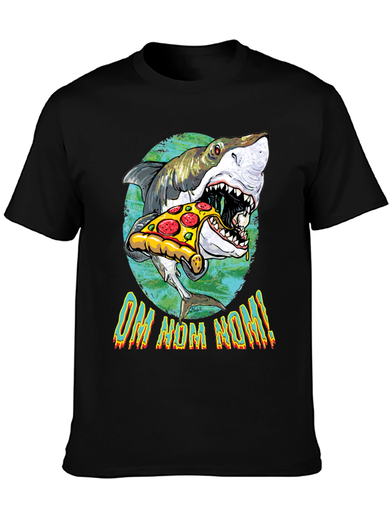 Shark Eating Pizza Graphic T-Shirt - OM NOM NOM!