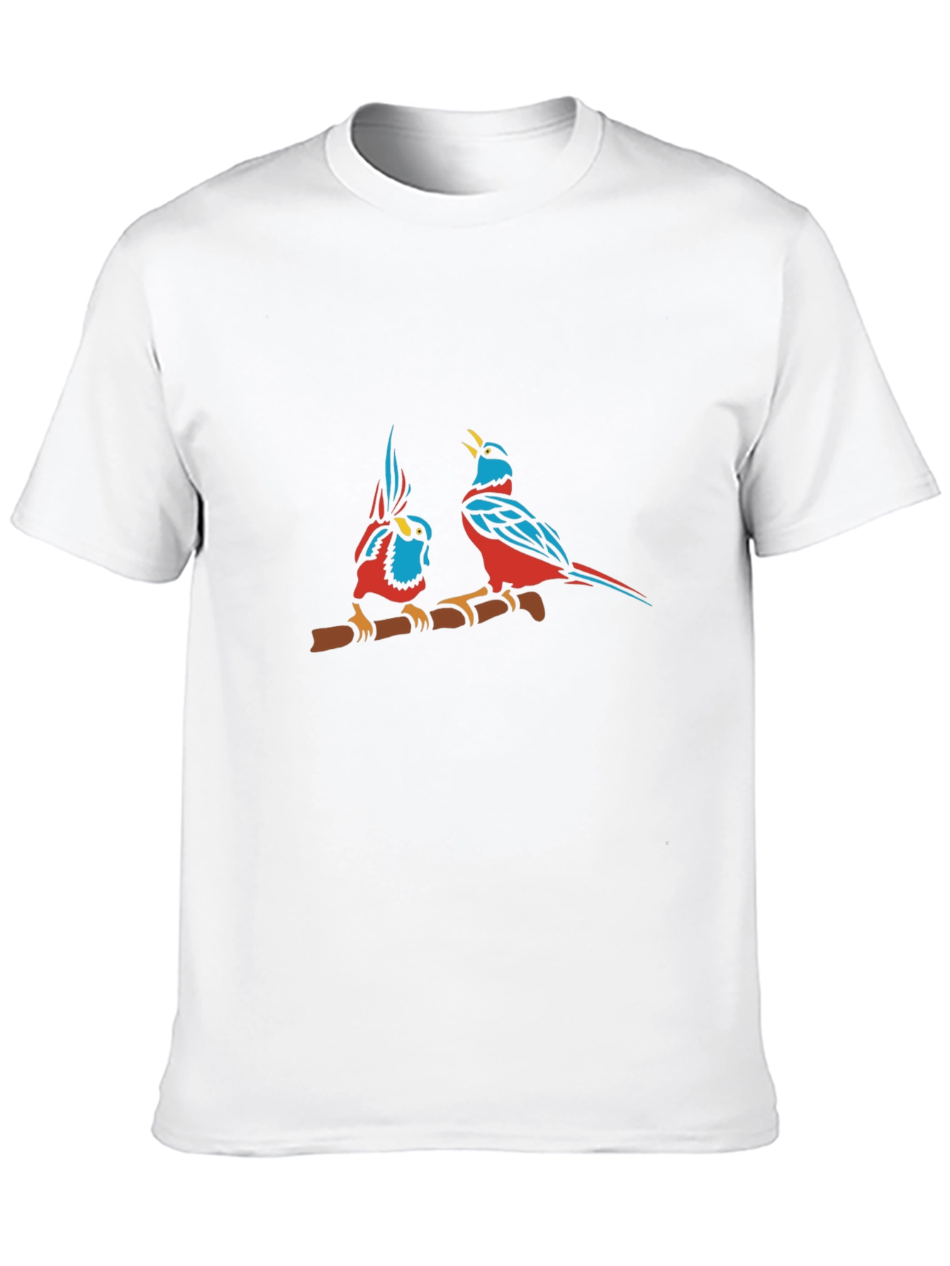 Bird Print Black Cotton T-Shirt