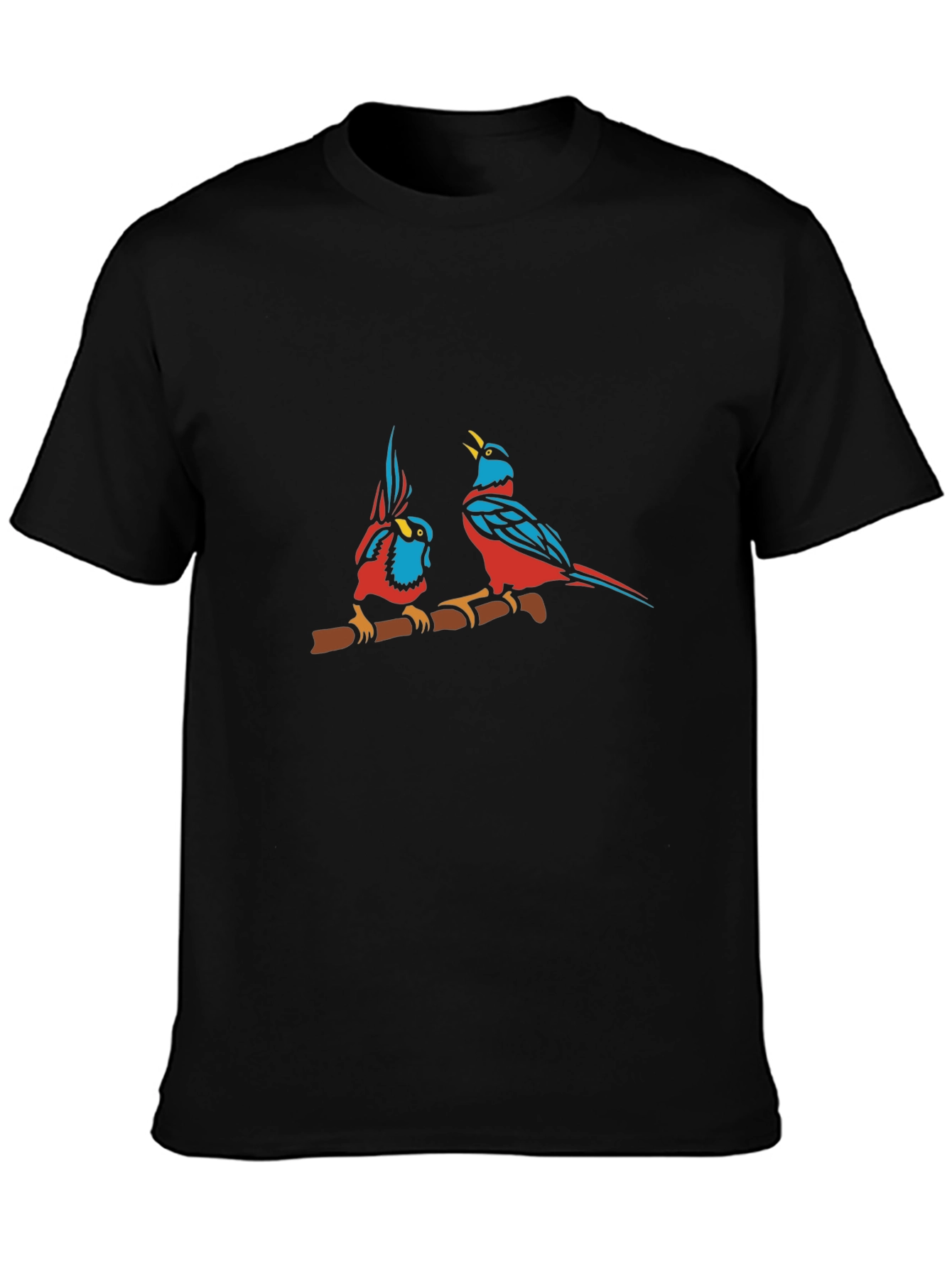 Bird Print Black Cotton T-Shirt