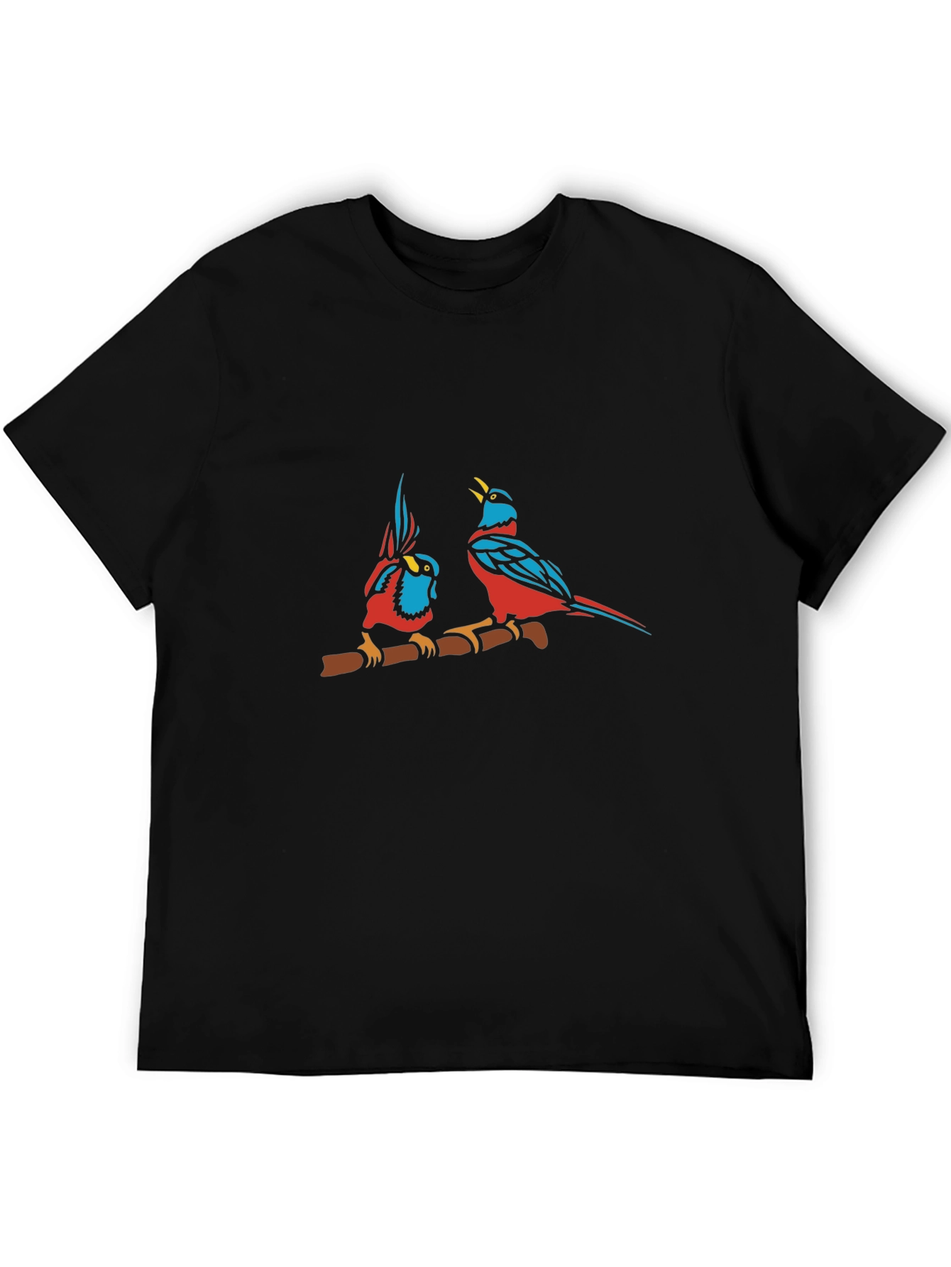 Bird Print Black Cotton T-Shirt