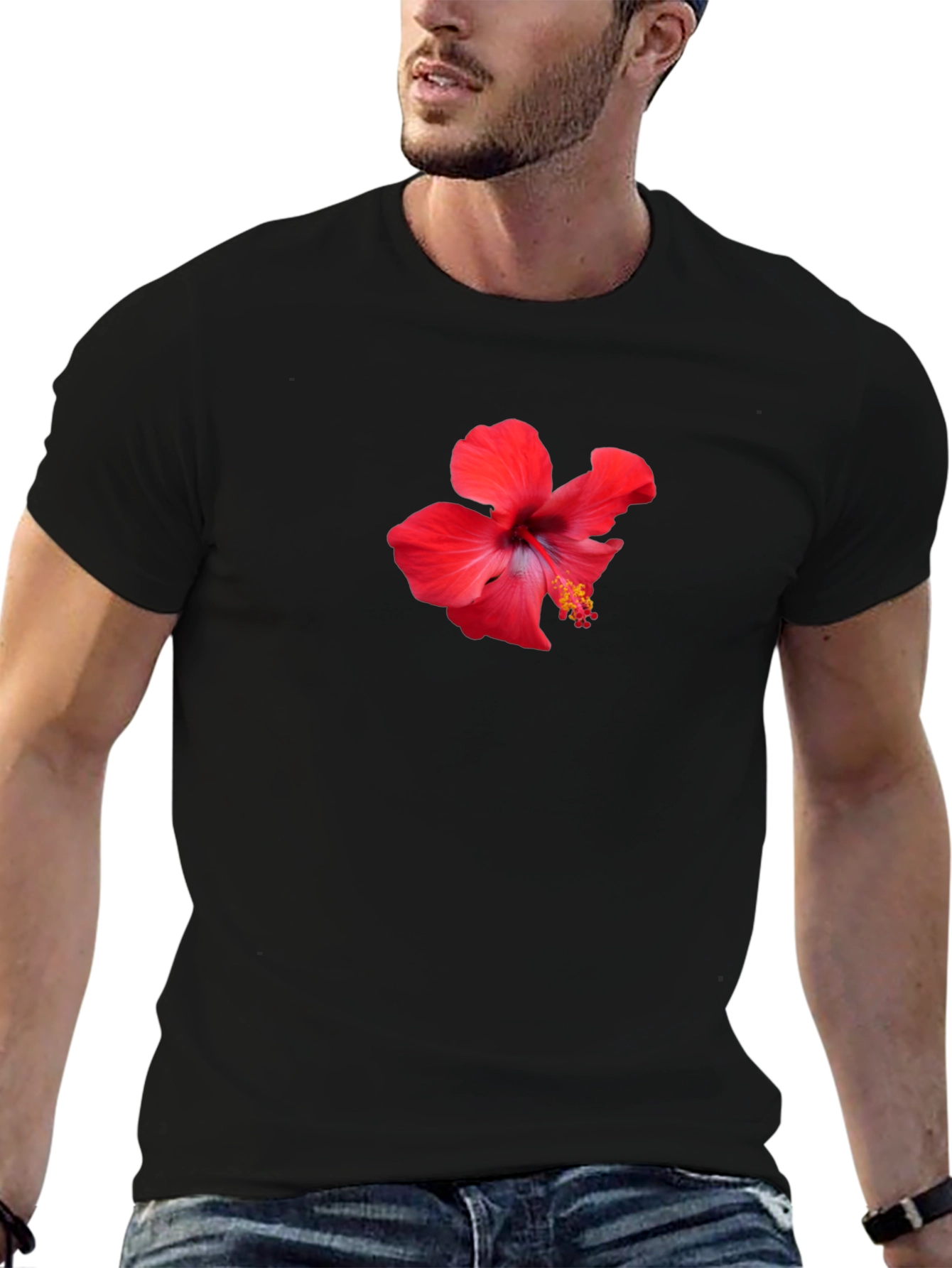Hibiscus Flower Graphic Black T-Shirt