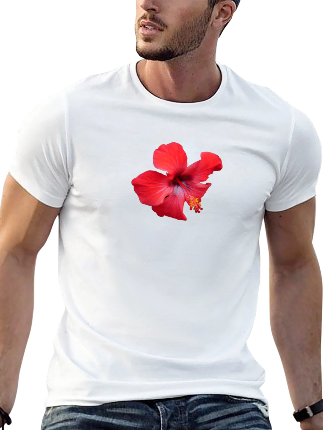 Hibiscus Flower Graphic Black T-Shirt