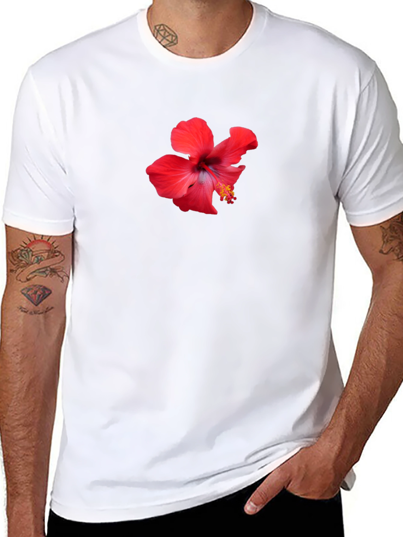 Hibiscus Flower Graphic Black T-Shirt