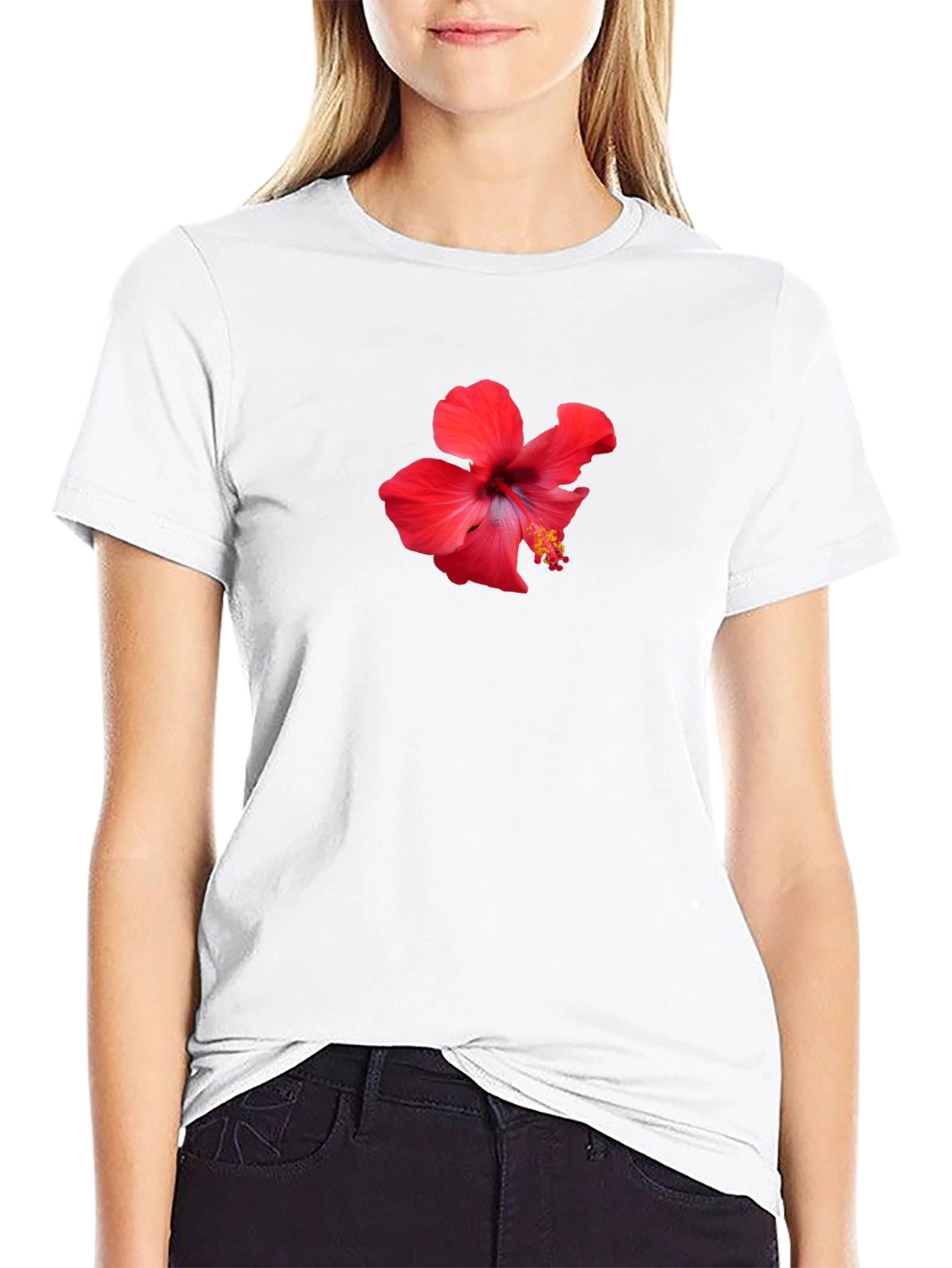 Hibiscus Flower Graphic Black T-Shirt