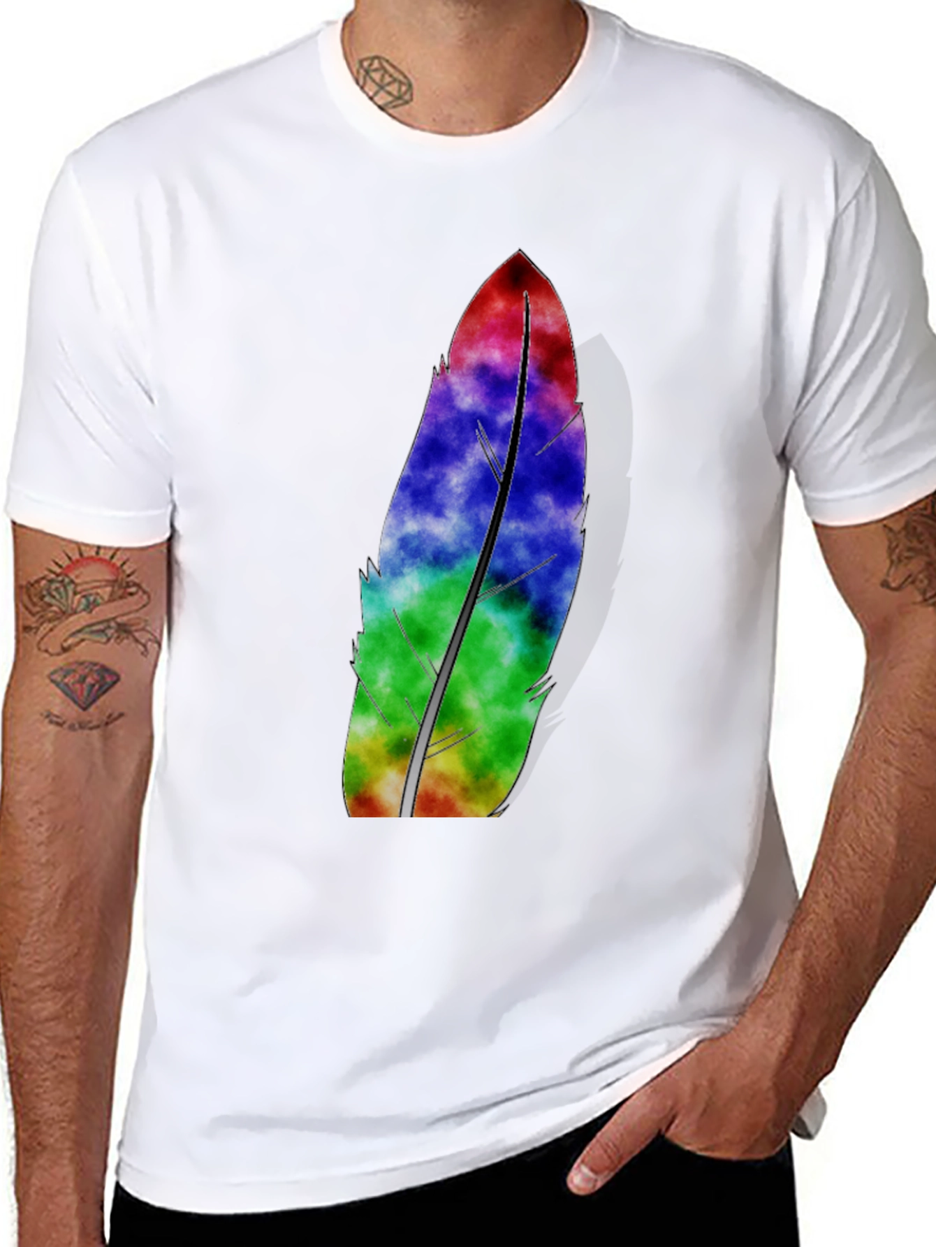 Mens Black Feather Graphic Tee