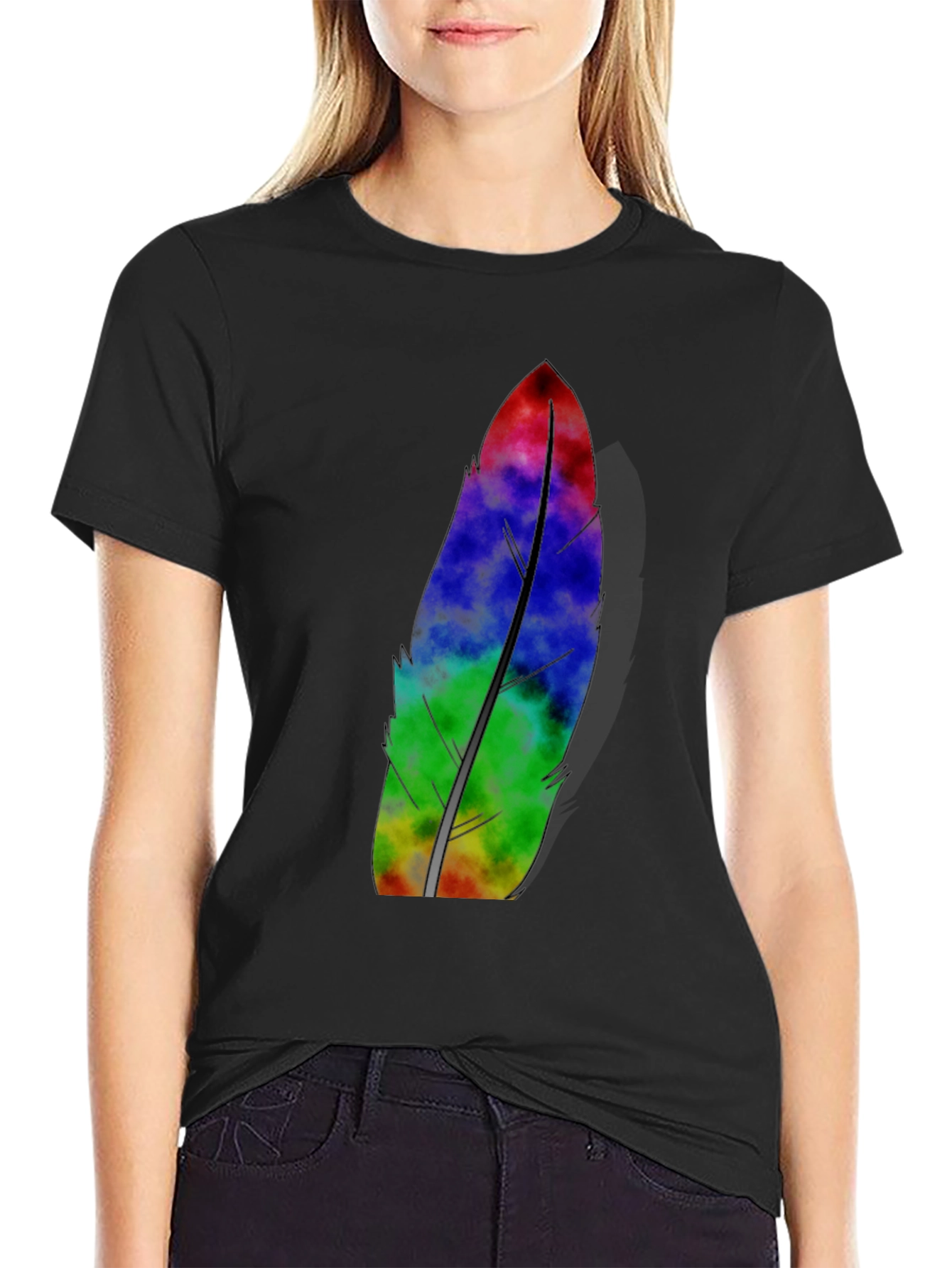 Mens Black Feather Graphic Tee