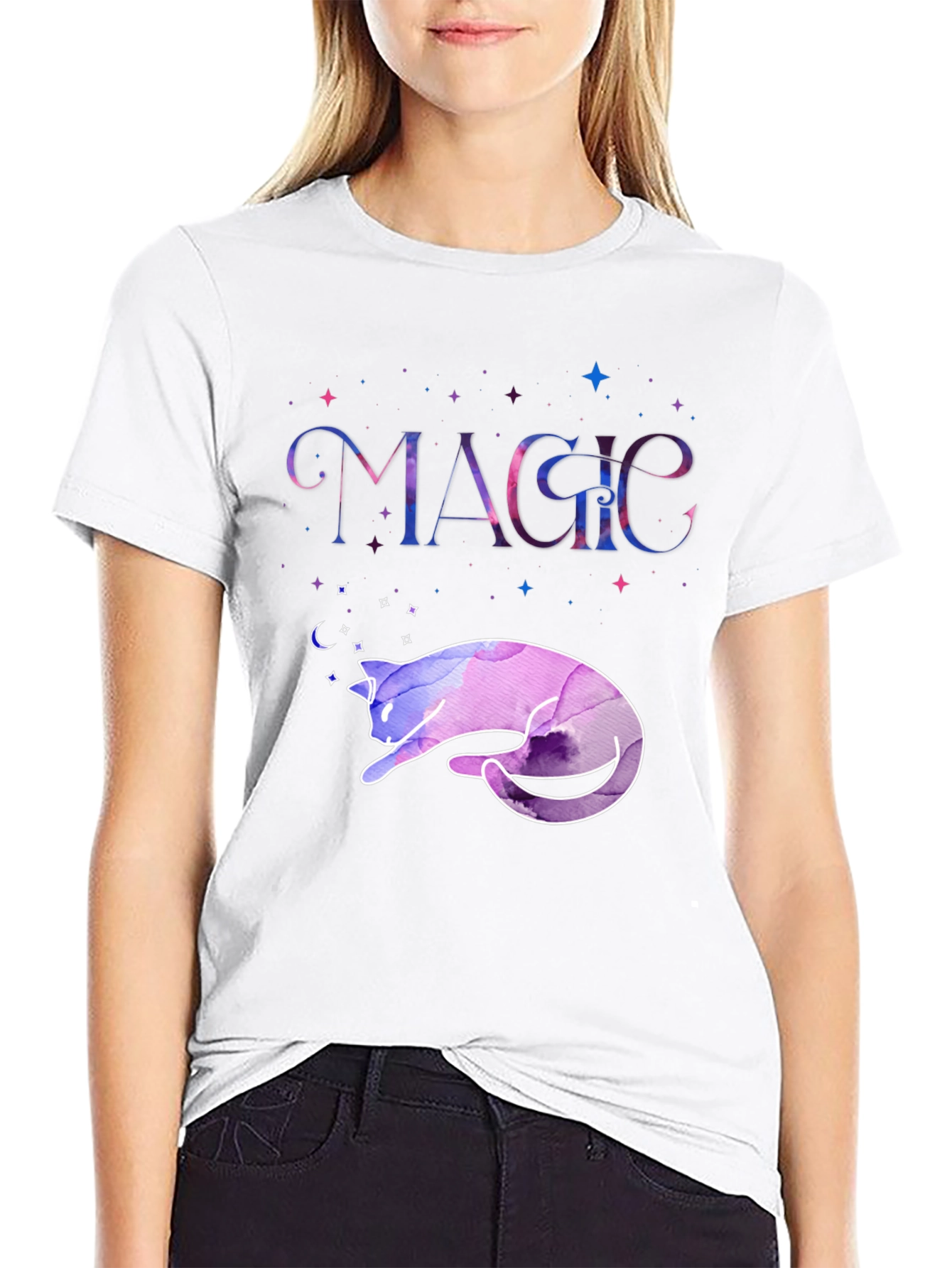 Magical Cat T-Shirt - Galaxy Dreamscape