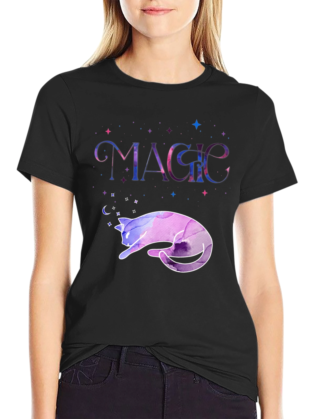Magical Cat T-Shirt - Galaxy Dreamscape