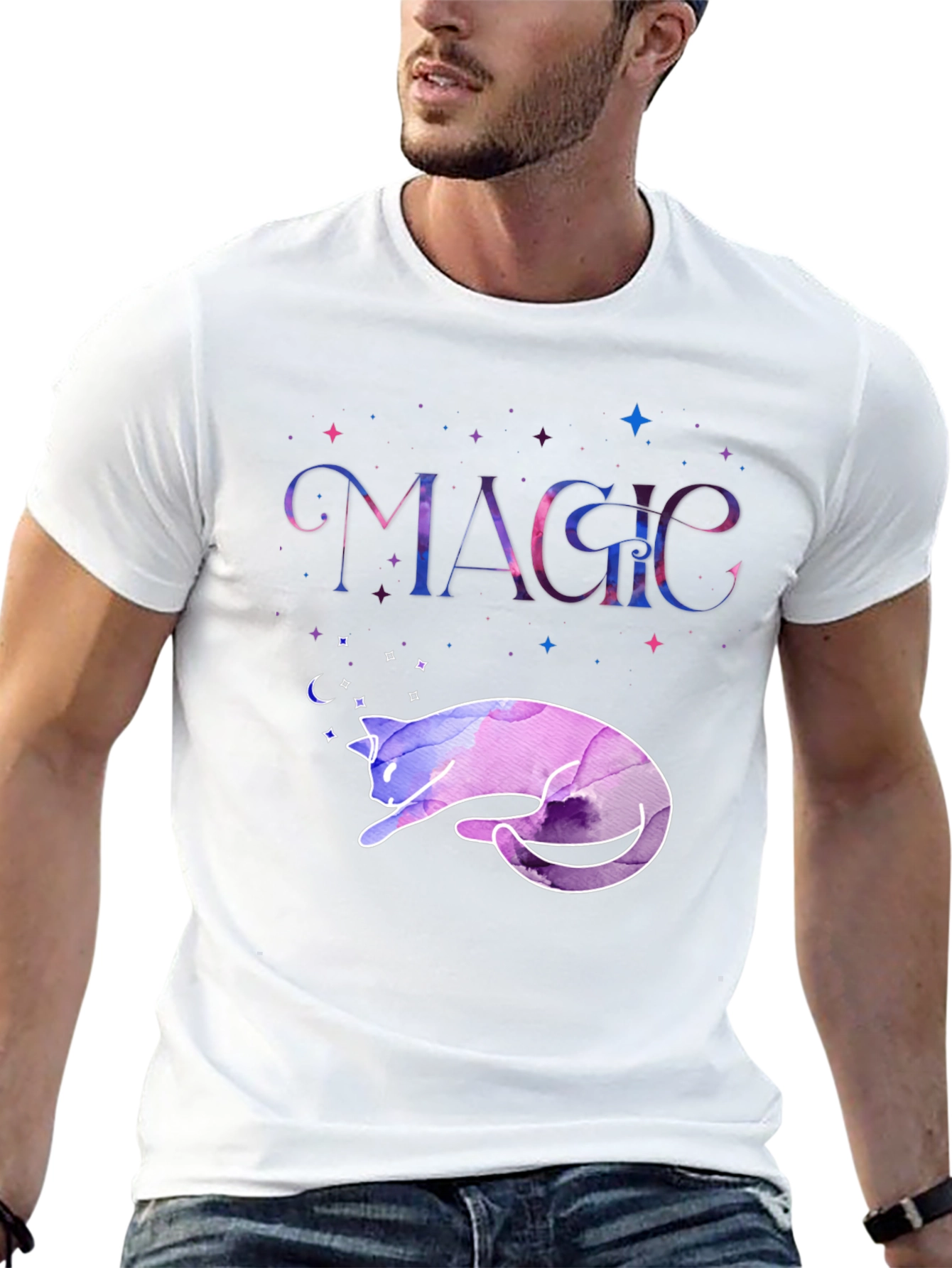 Magical Cat T-Shirt - Galaxy Dreamscape