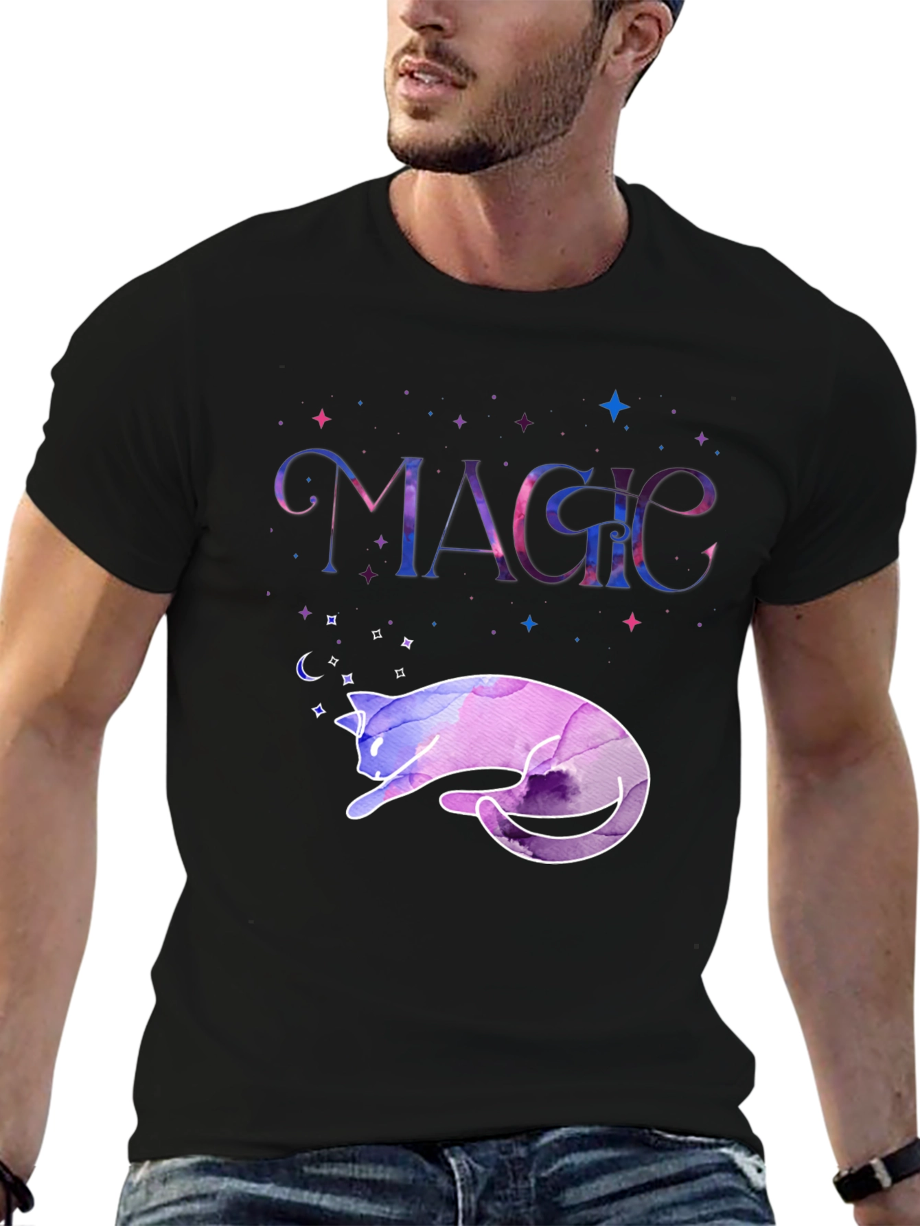 Magical Cat T-Shirt - Galaxy Dreamscape