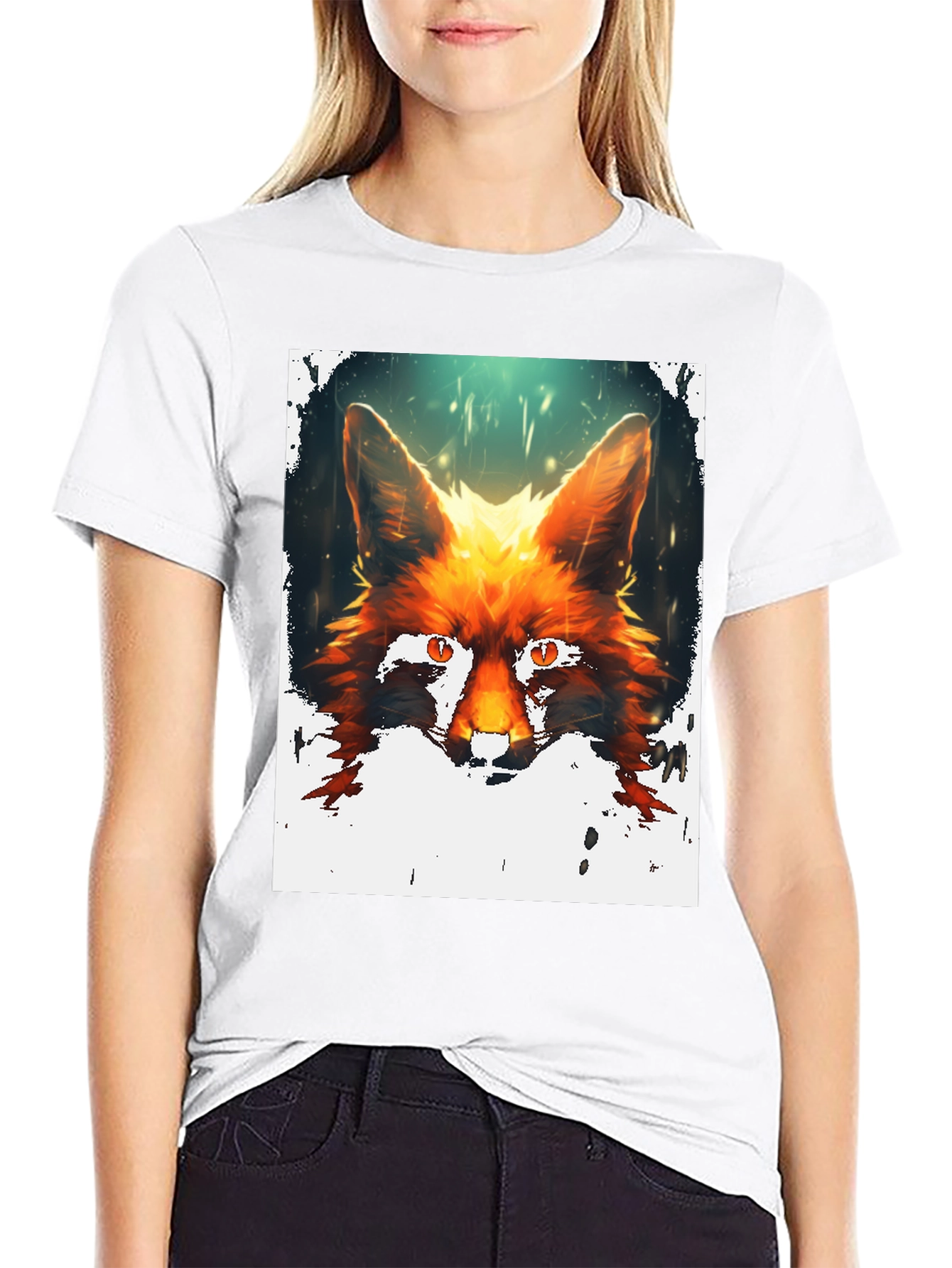Fox Portrait Graphic Print Black T-Shirt