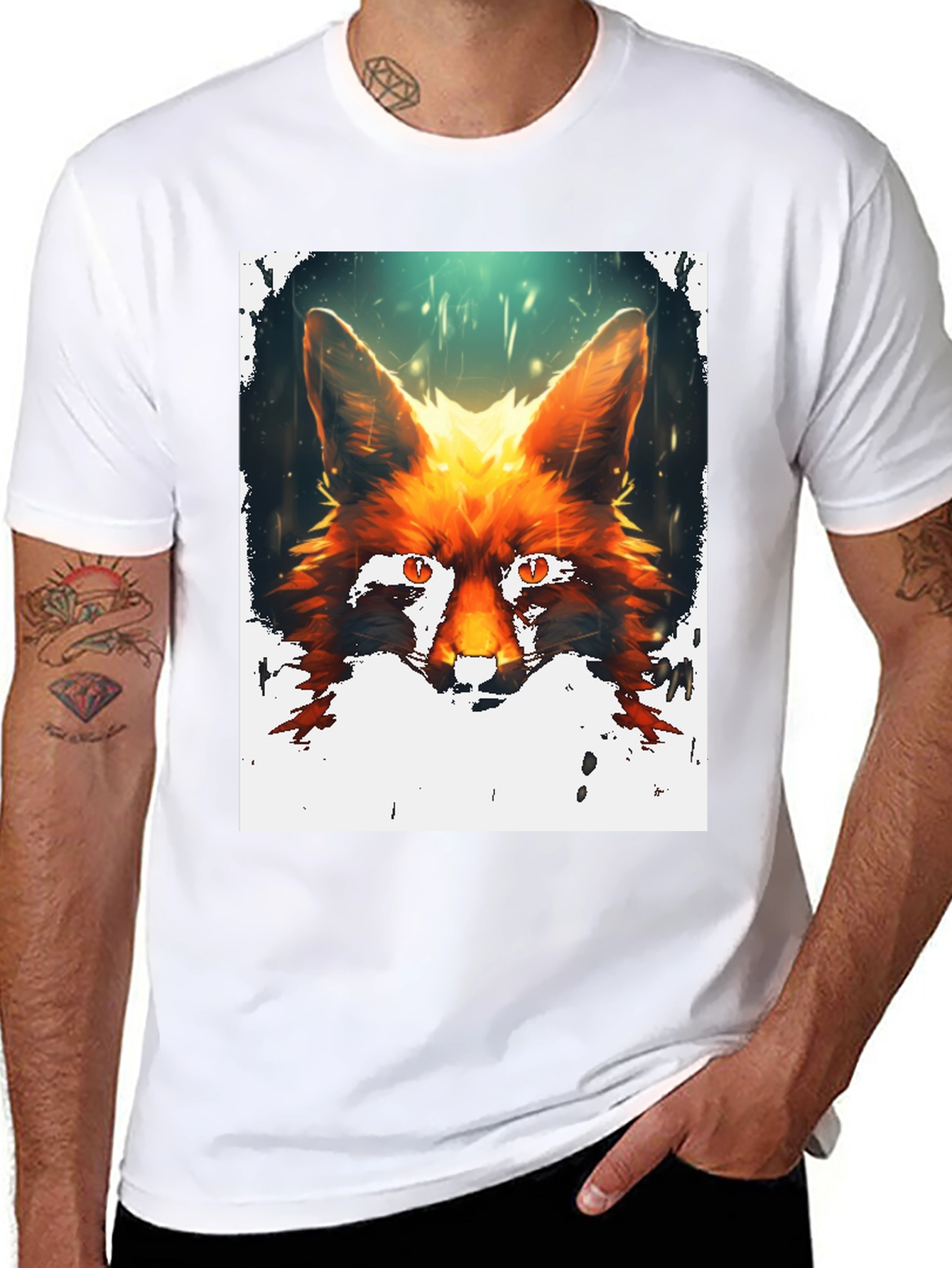 Fox Portrait Graphic Print Black T-Shirt