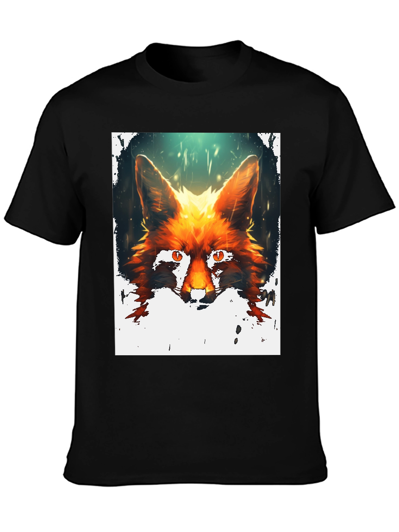 Fox Portrait Graphic Print Black T-Shirt