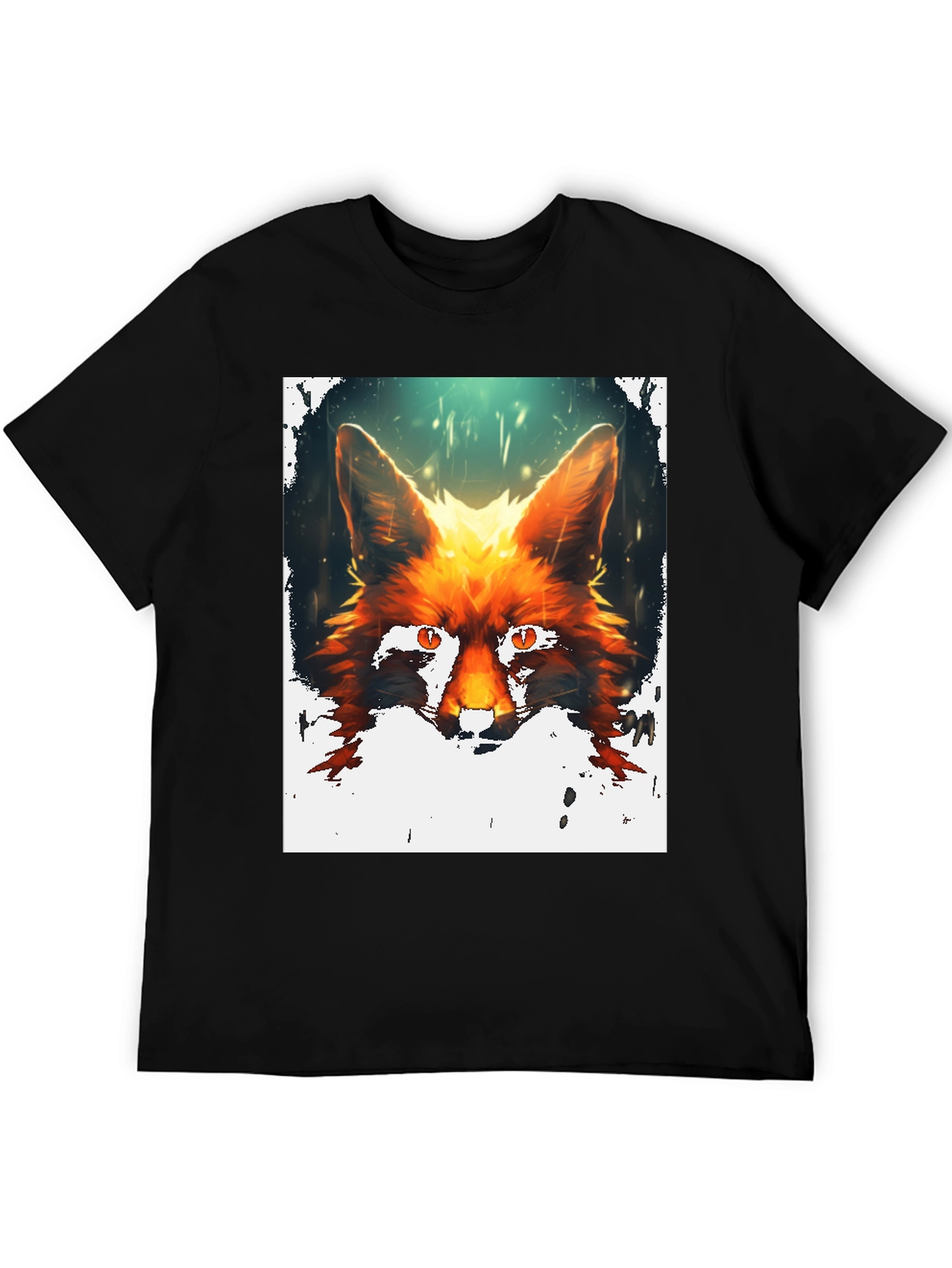 Fox Portrait Graphic Print Black T-Shirt