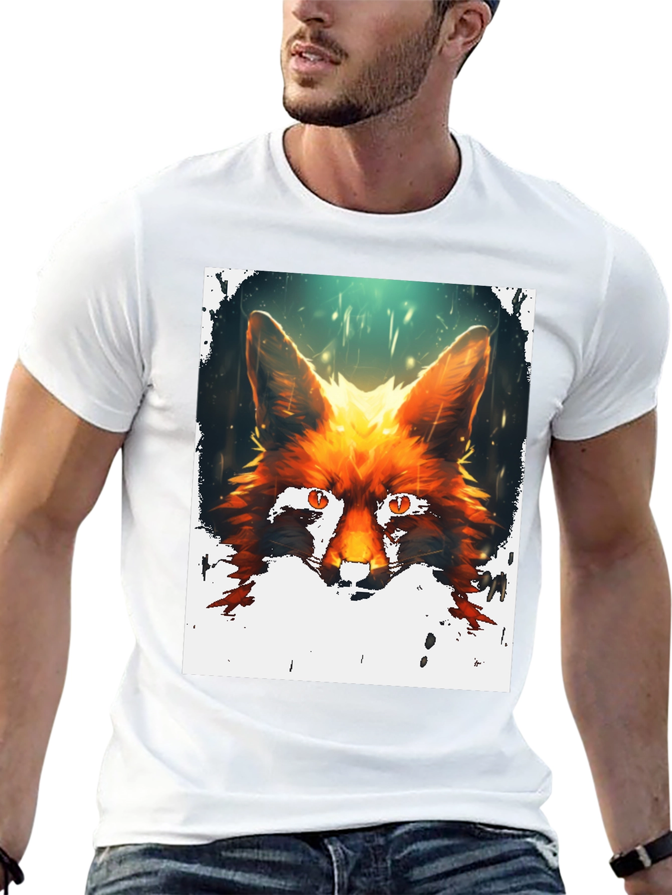 Fox Portrait Graphic Print Black T-Shirt