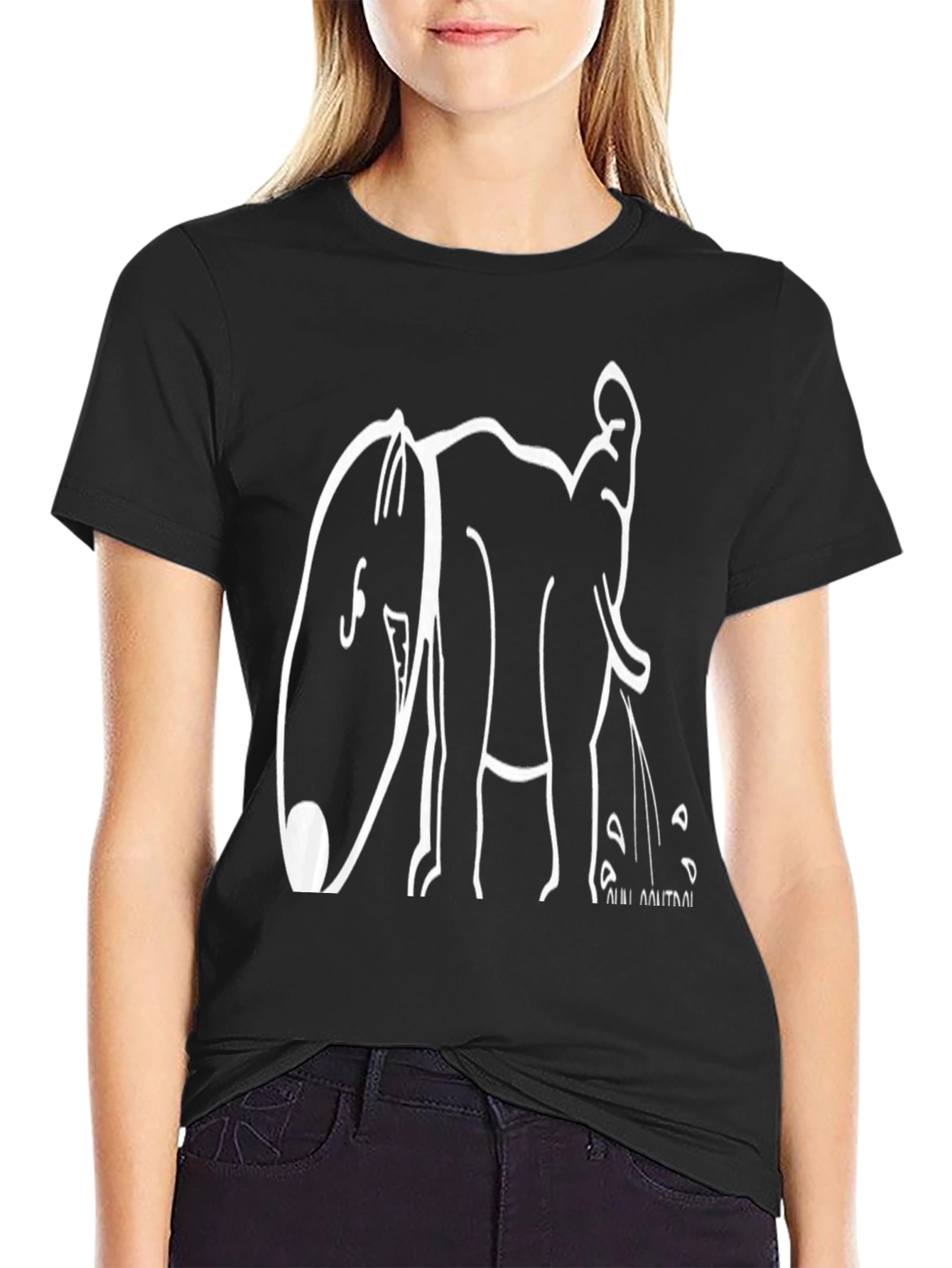Black Graphic T-Shirt - Elephant Design