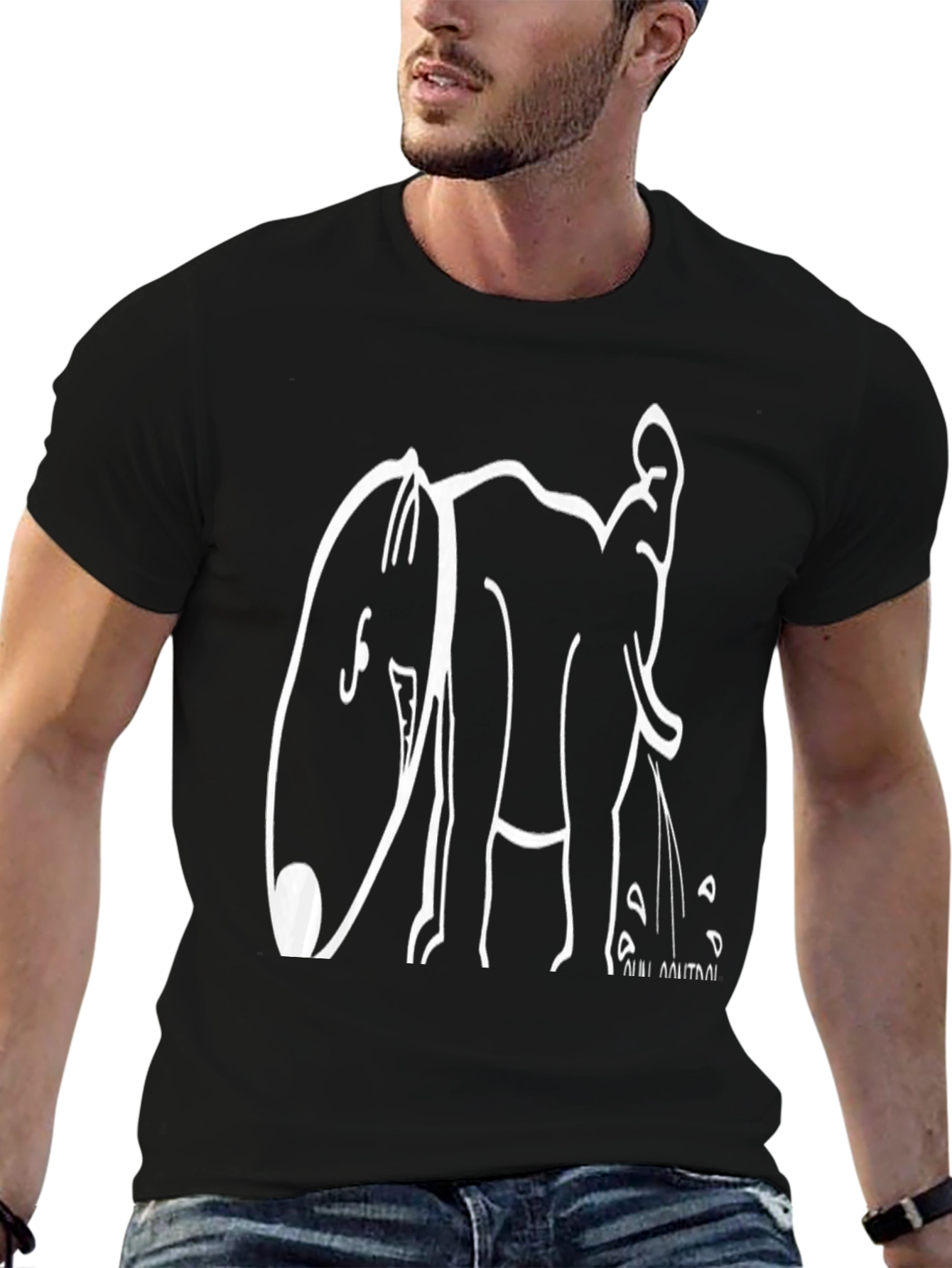 Black Graphic T-Shirt - Elephant Design
