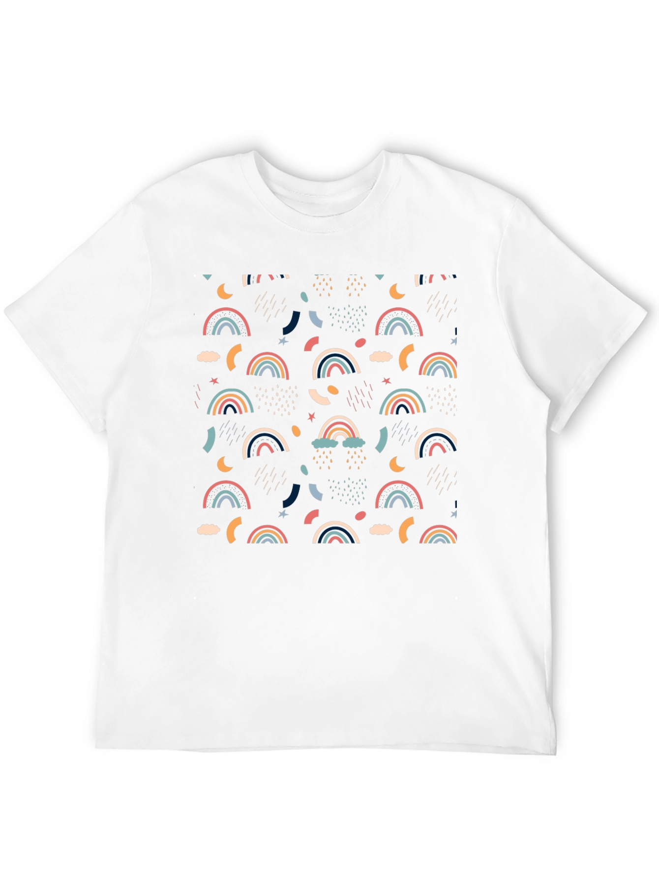 Rainbow Pattern Black Cotton T-Shirt