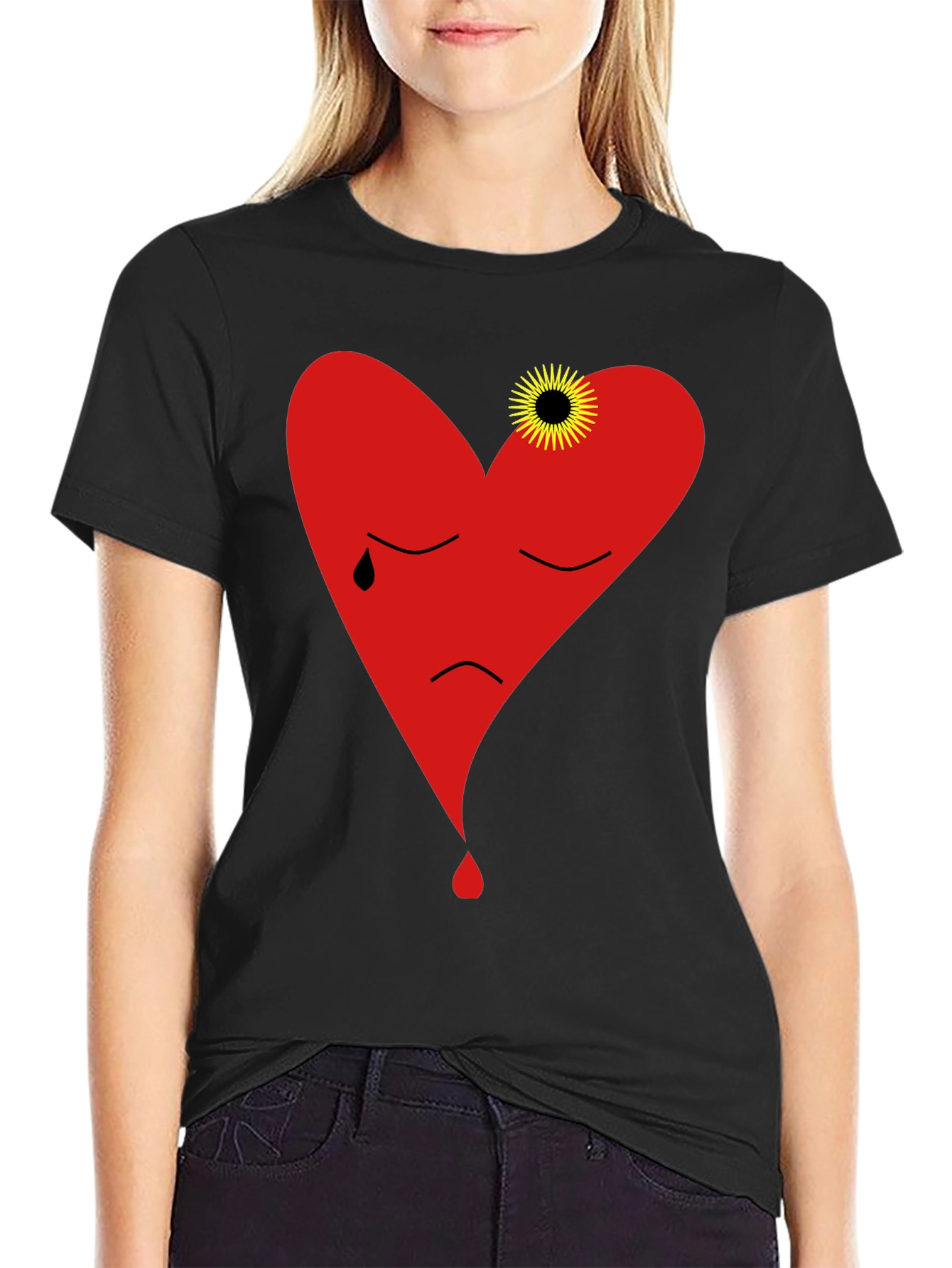 Sad Heart Graphic Black T-Shirt