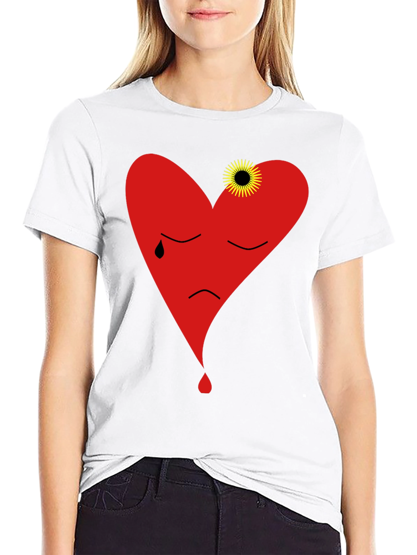 Sad Heart Graphic Black T-Shirt
